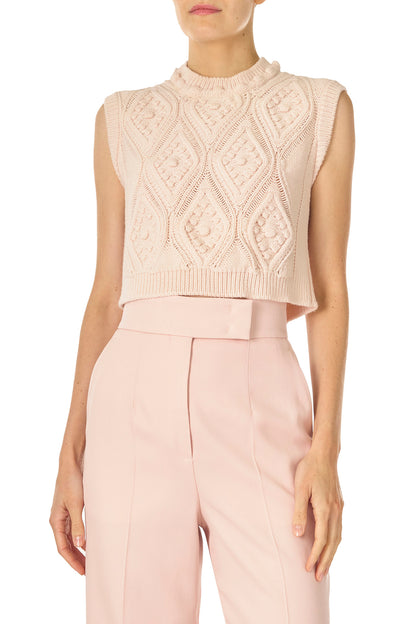 Monique Lhuillier Wool straight leg trouser with pockets in Pale Blush wool - front detail.