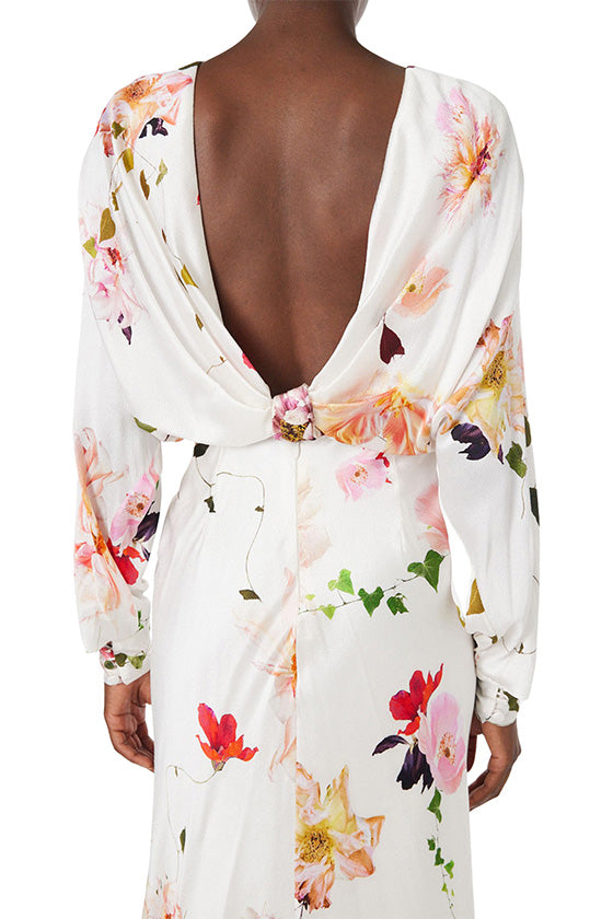Blouson Long Sleeve Floral Dress 6 / Silk White/Multi
