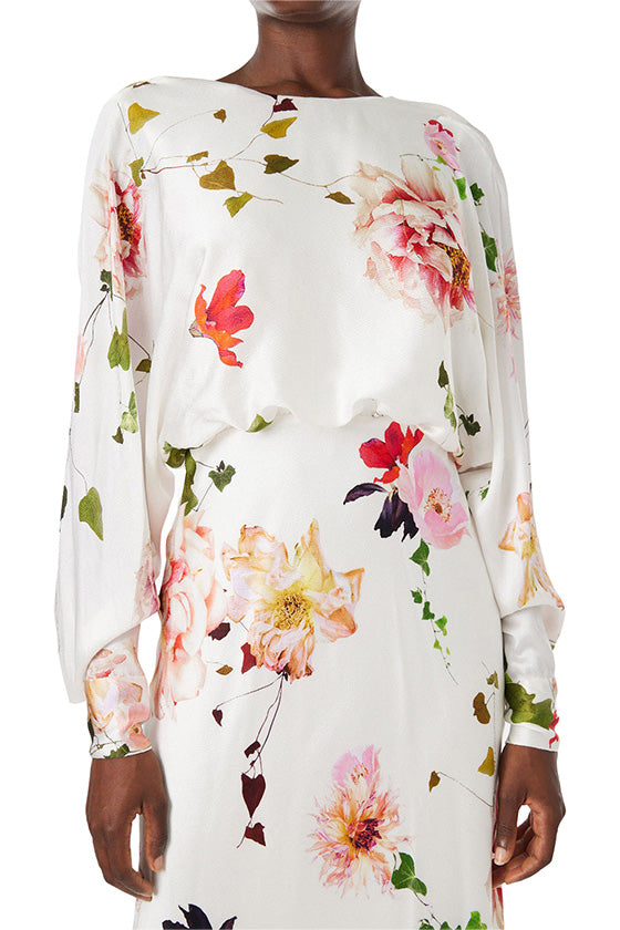 Blouson Long Sleeve Floral Dress 6 / Silk White/Multi Blouson Long Sleeve Floral Dress 6 / Silk White/Multi