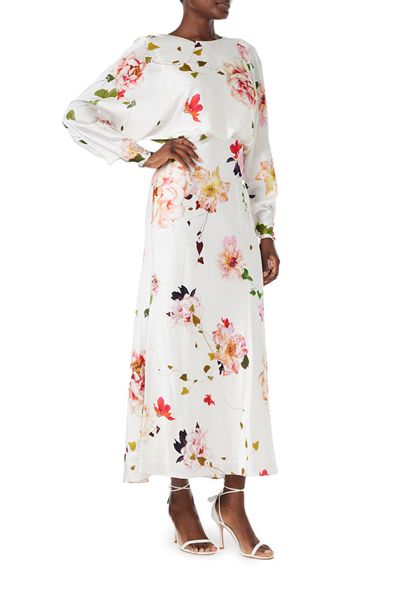 Blouson Long Sleeve Floral Dress 6 / Silk White/Multi Blouson Long Sleeve Floral Dress 6 / Silk White/Multi