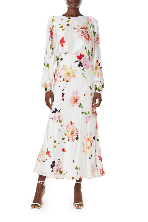 Blouson Long Sleeve Floral Dress 6 / Silk White/Multi Blouson Long Sleeve Floral Dress 6 / Silk White/Multi