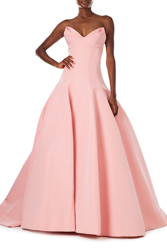 Pink Floral Lace Off-the-Shoulder Ball Gown with Cape Sleeves – Modsele
