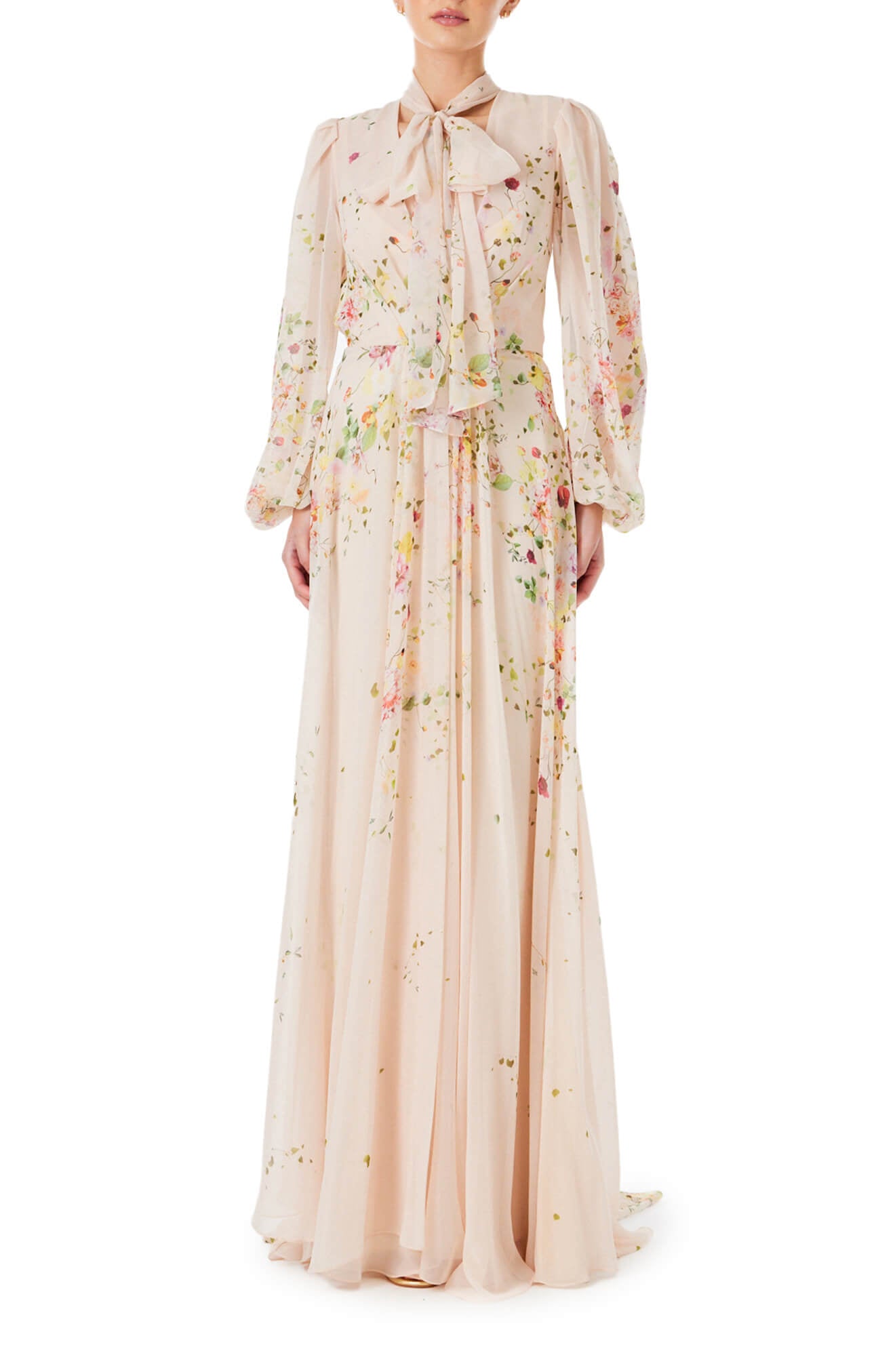 Floral Chiffon Long Sleeve Gown Monique Lhuillier