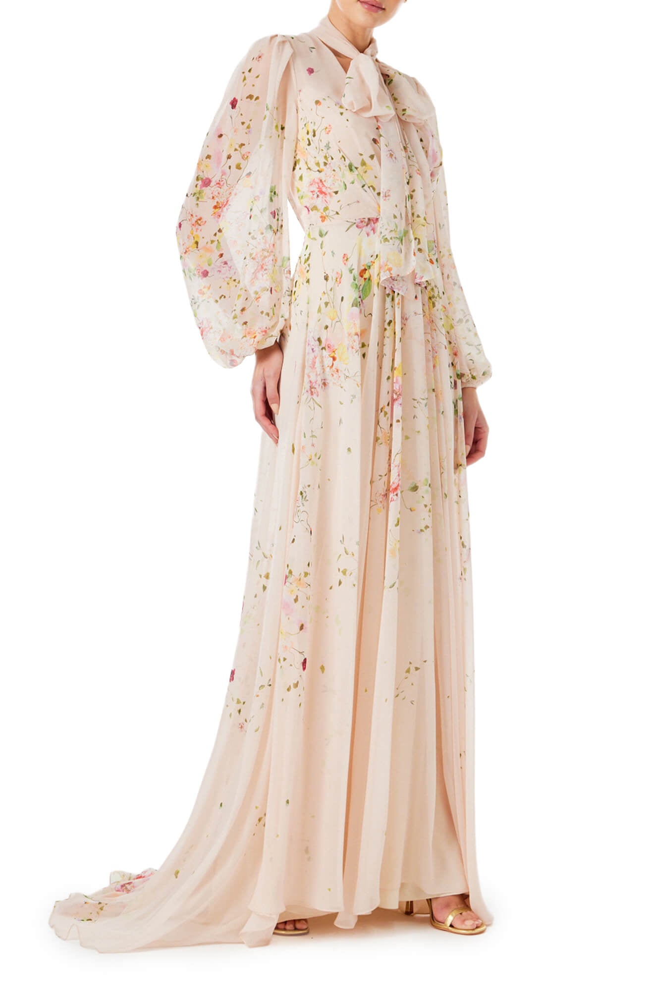 Floral chiffon maxi dress with sleeves hotsell