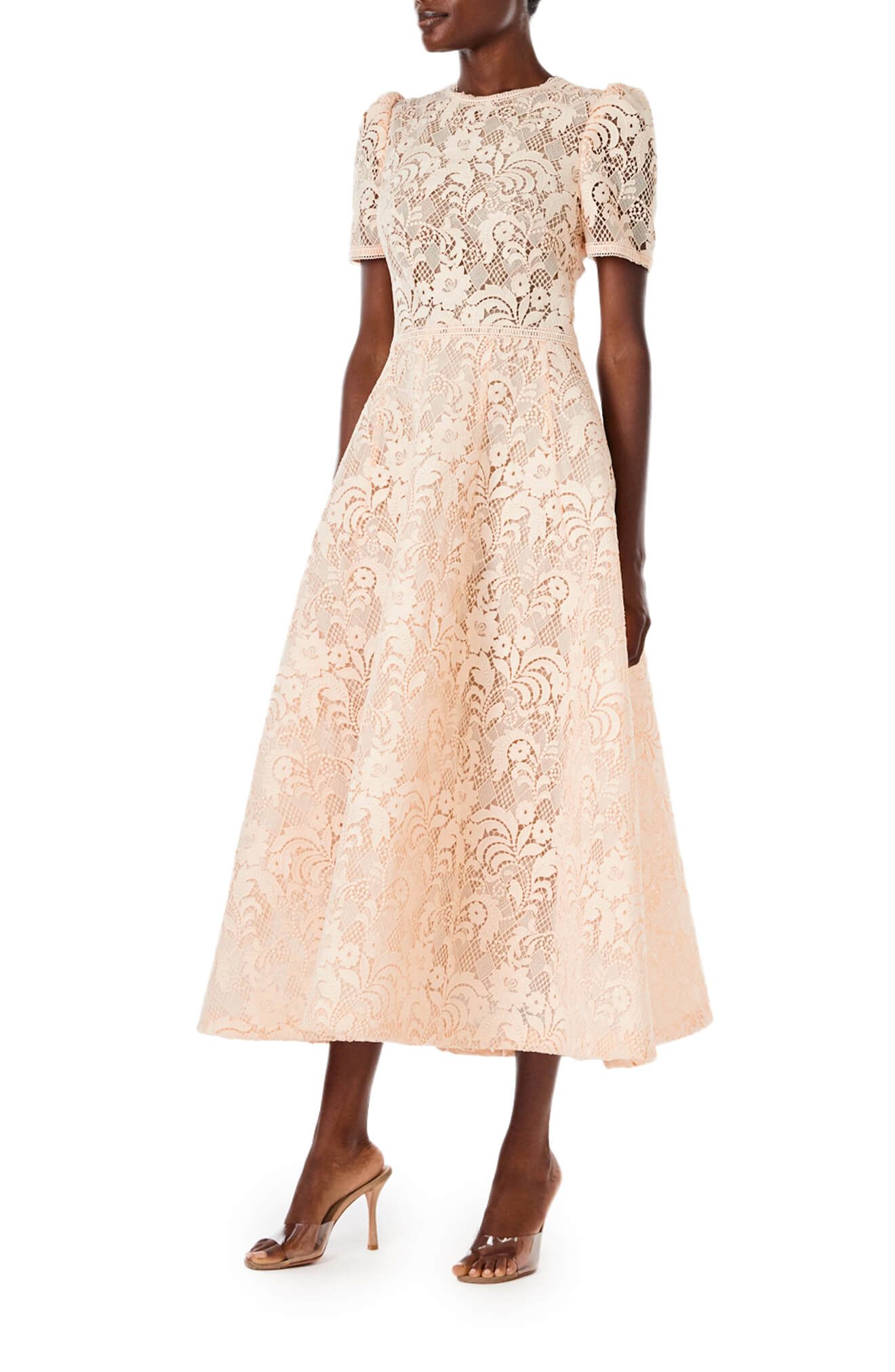 Ml monique lhuillier lace discount short-sleeve a-line midi dress