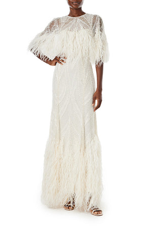 Feathered Capelet Gown