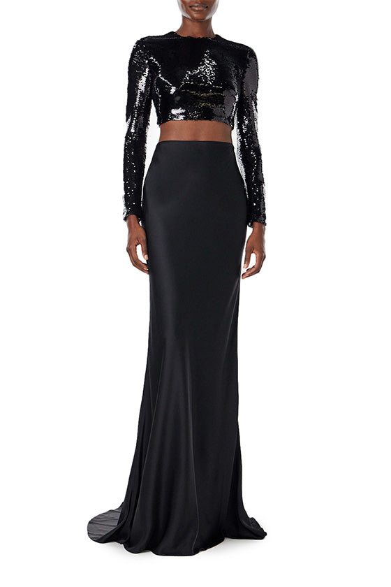 Sexy Black Sequin High Neck Long Sleeves Side Slit Long Prom Dress | Street  Style Store | SSS