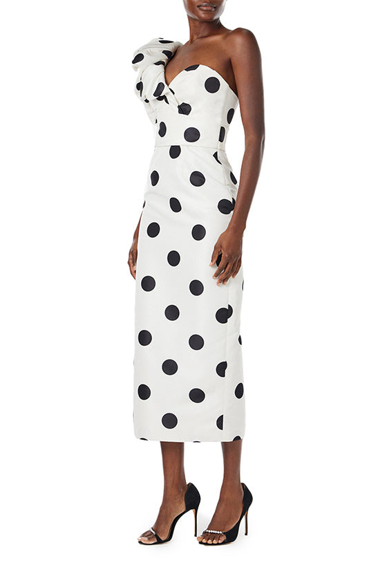 Black polka dot one shoulder dress sale