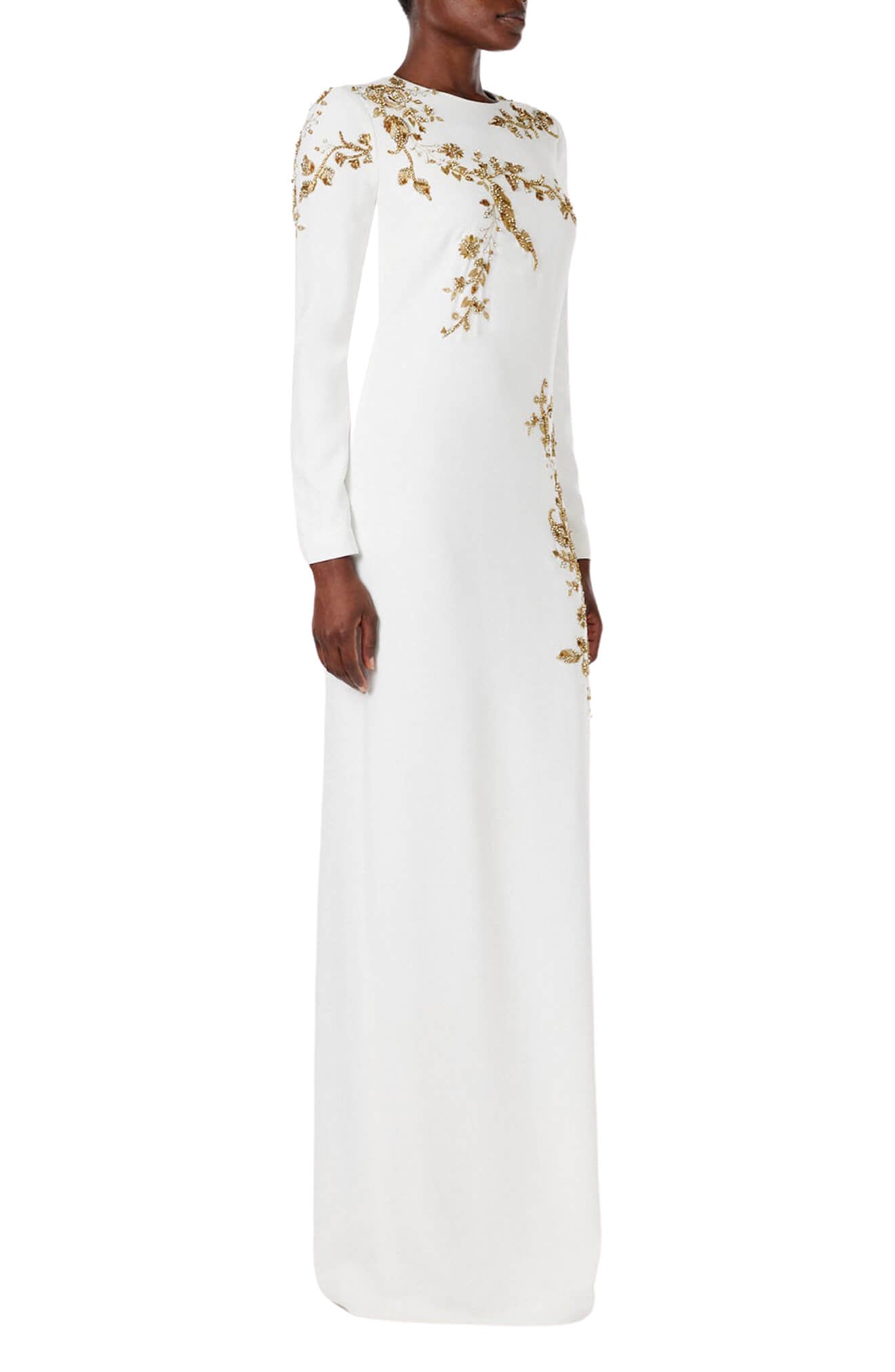 Embroidered Long Sleeve Column Gown – Monique Lhuillier