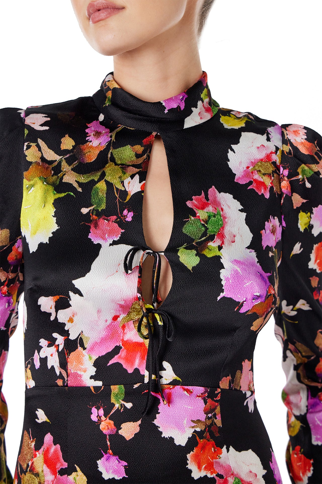 High Neck Floral Midi Dress 10 / Noir/Multi High Neck Floral Midi Dress 10 / Noir/Multi