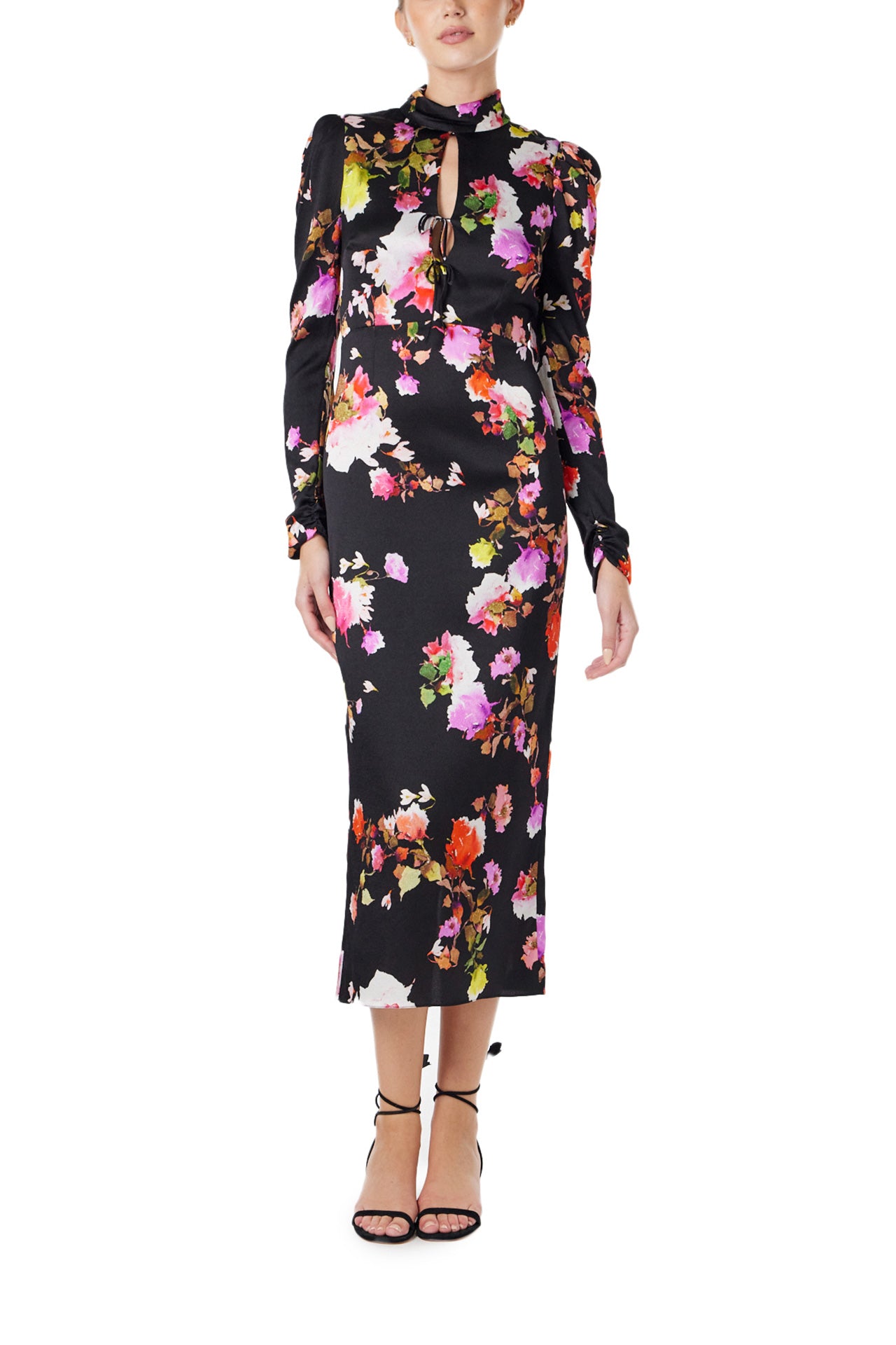 High Neck Floral Midi Dress 10 / Noir/Multi High Neck Floral Midi Dress 10 / Noir/Multi