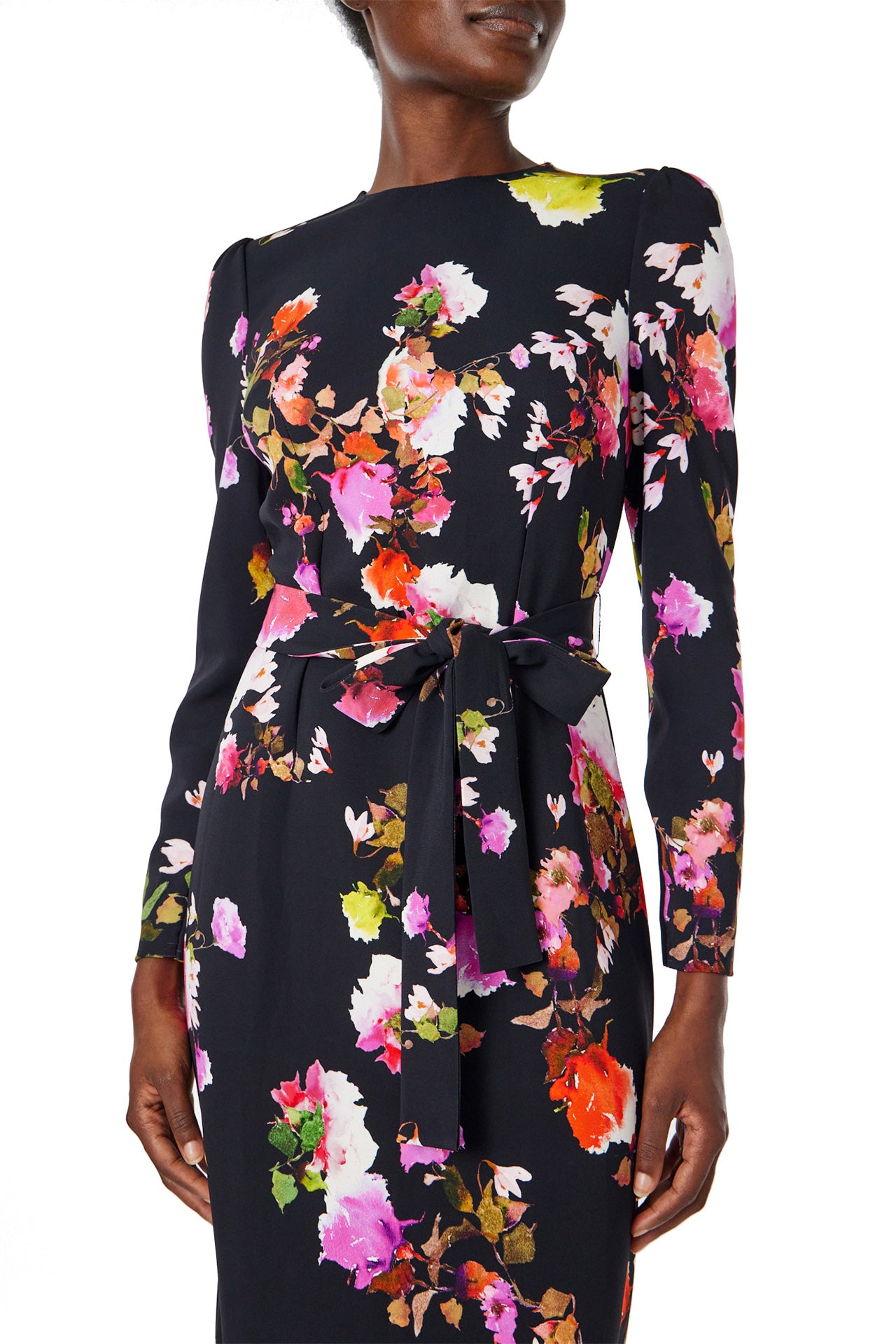 Long Sleeve Floral Dress 8 / Noir/Multi