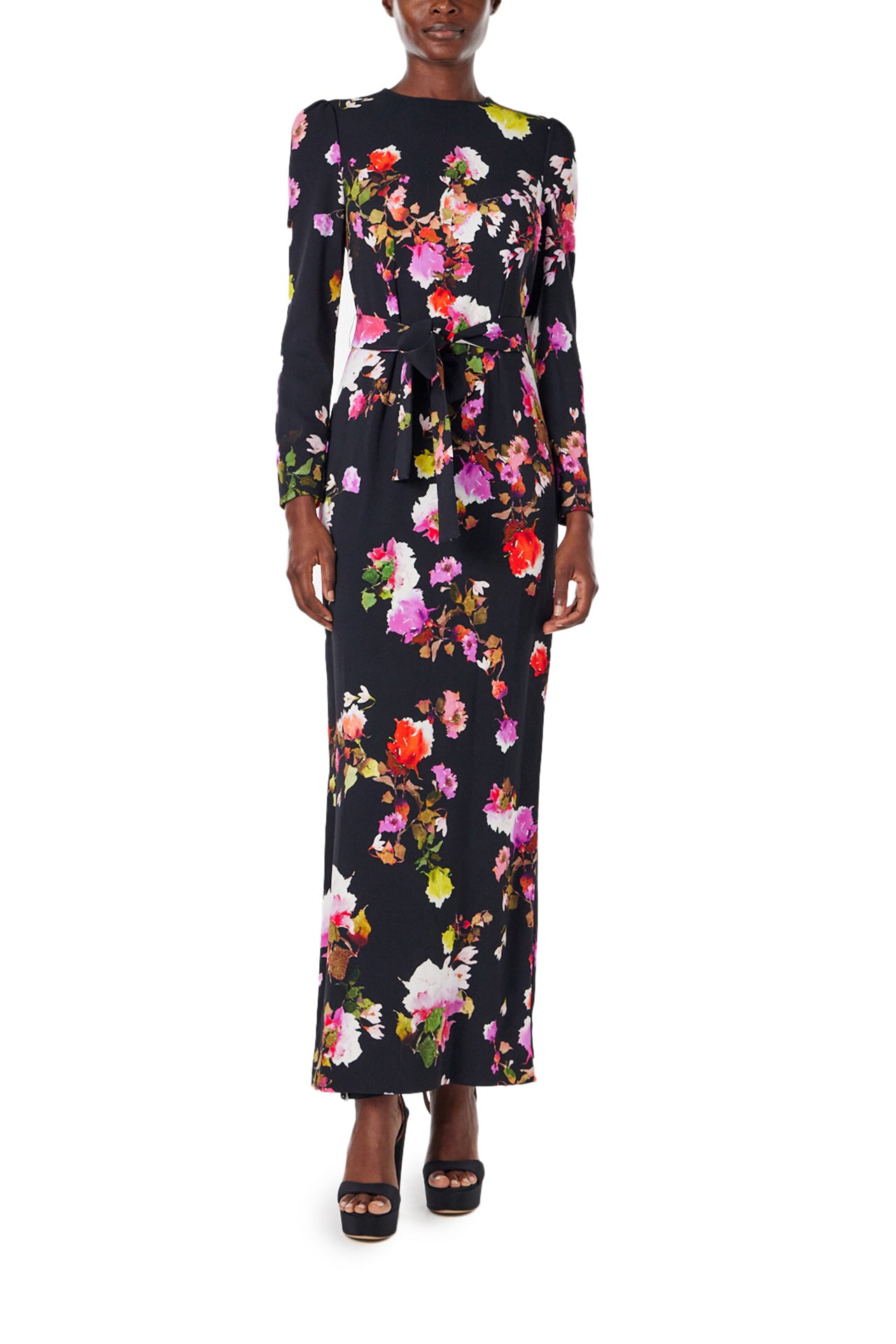 Long Sleeve Floral Dress 8 / Noir/Multi Long Sleeve Floral Dress 8 / Noir/Multi
