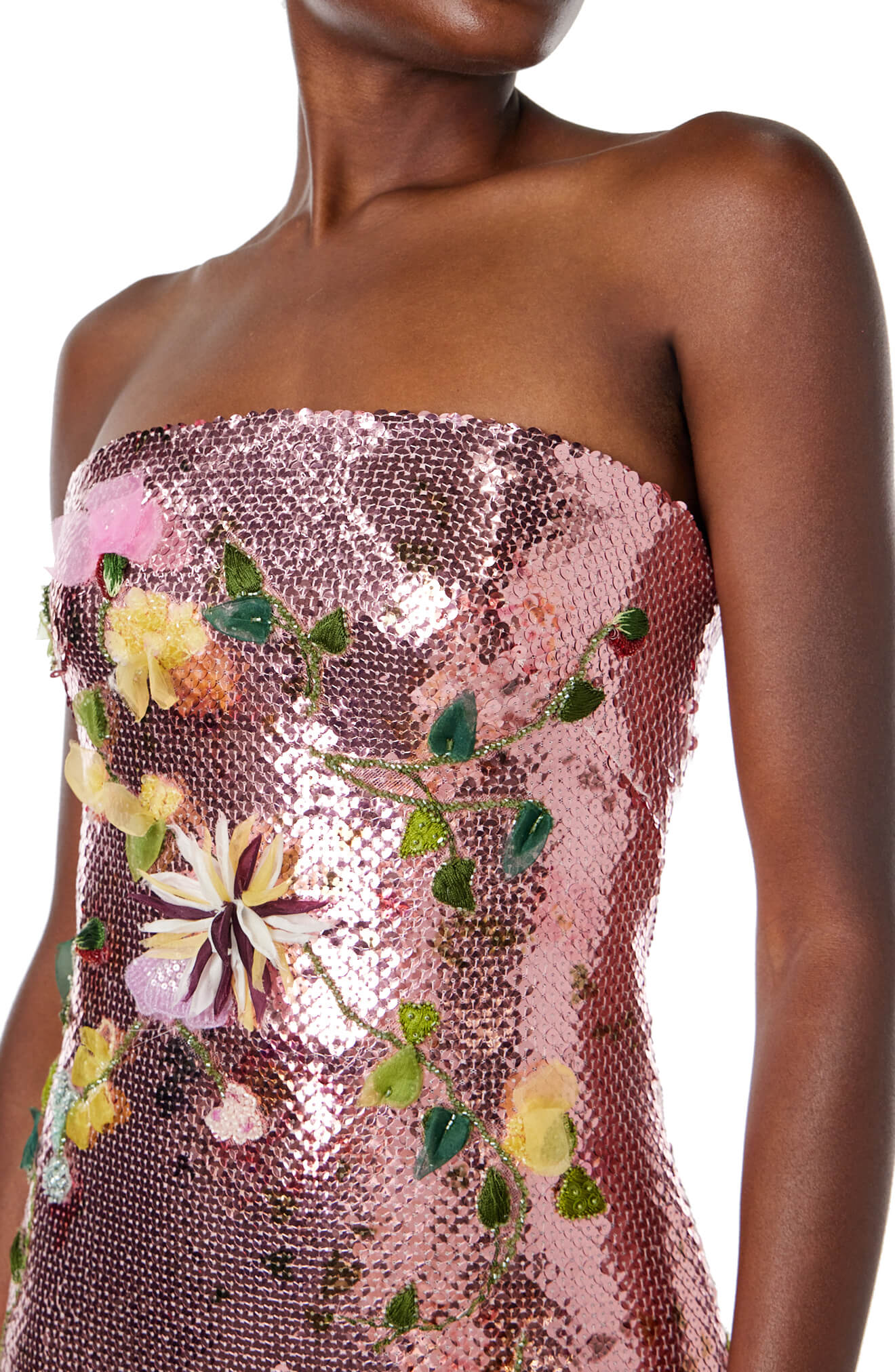 green emerald velvet dress Hot Pink Strapless Glitter Dress with Overskirt - Designer Sequin Gown with Bow Detail