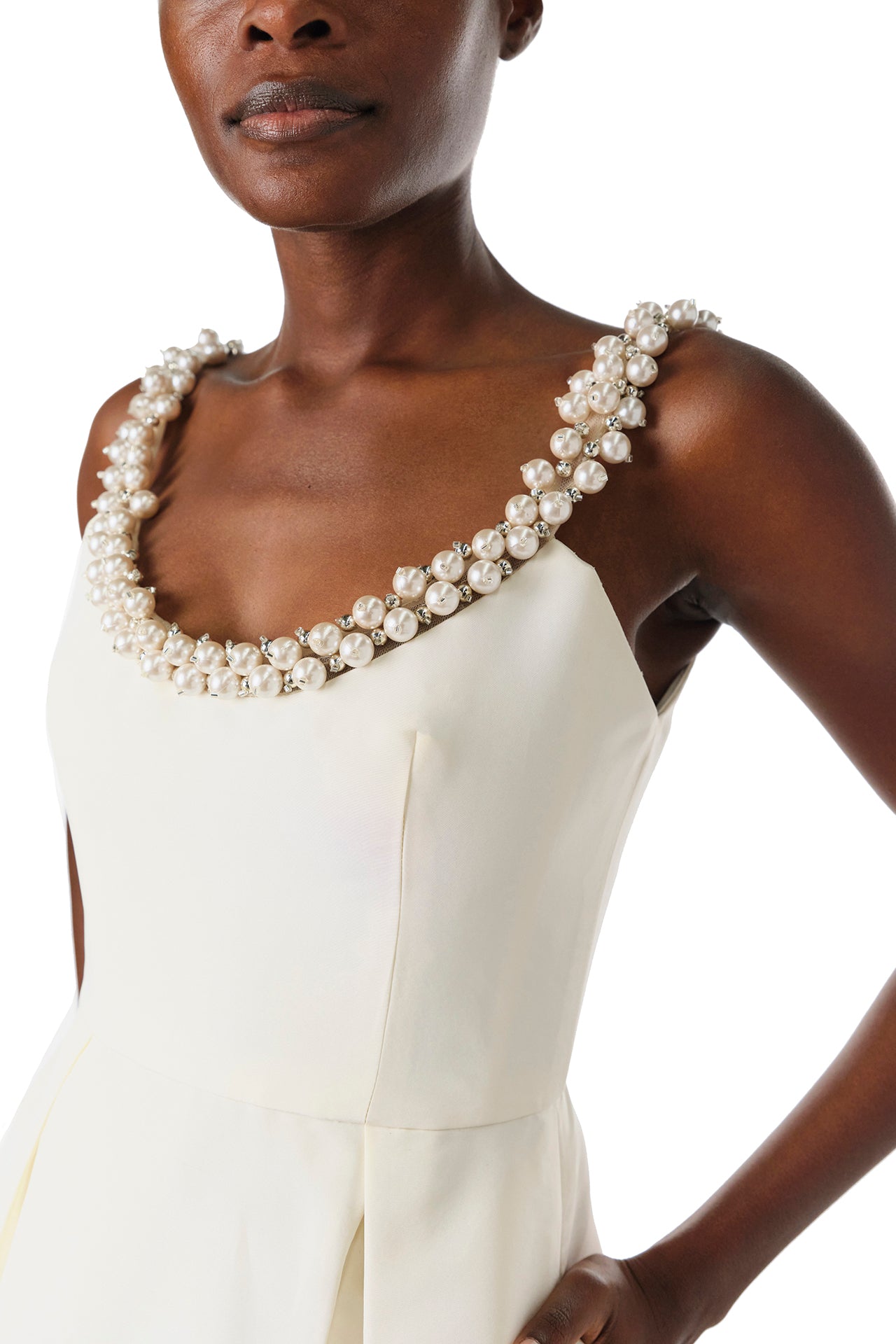 Pearl Embroidered Cocktail Dress 4 / Creme Pearl Embroidered Cocktail Dress 4 / Creme