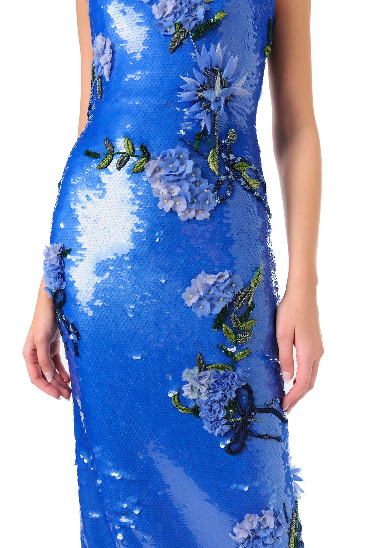 Floral Embroidered Sequin Gown 12 / Sky Blue Floral Embroidered Sequin Gown 12 / Sky Blue