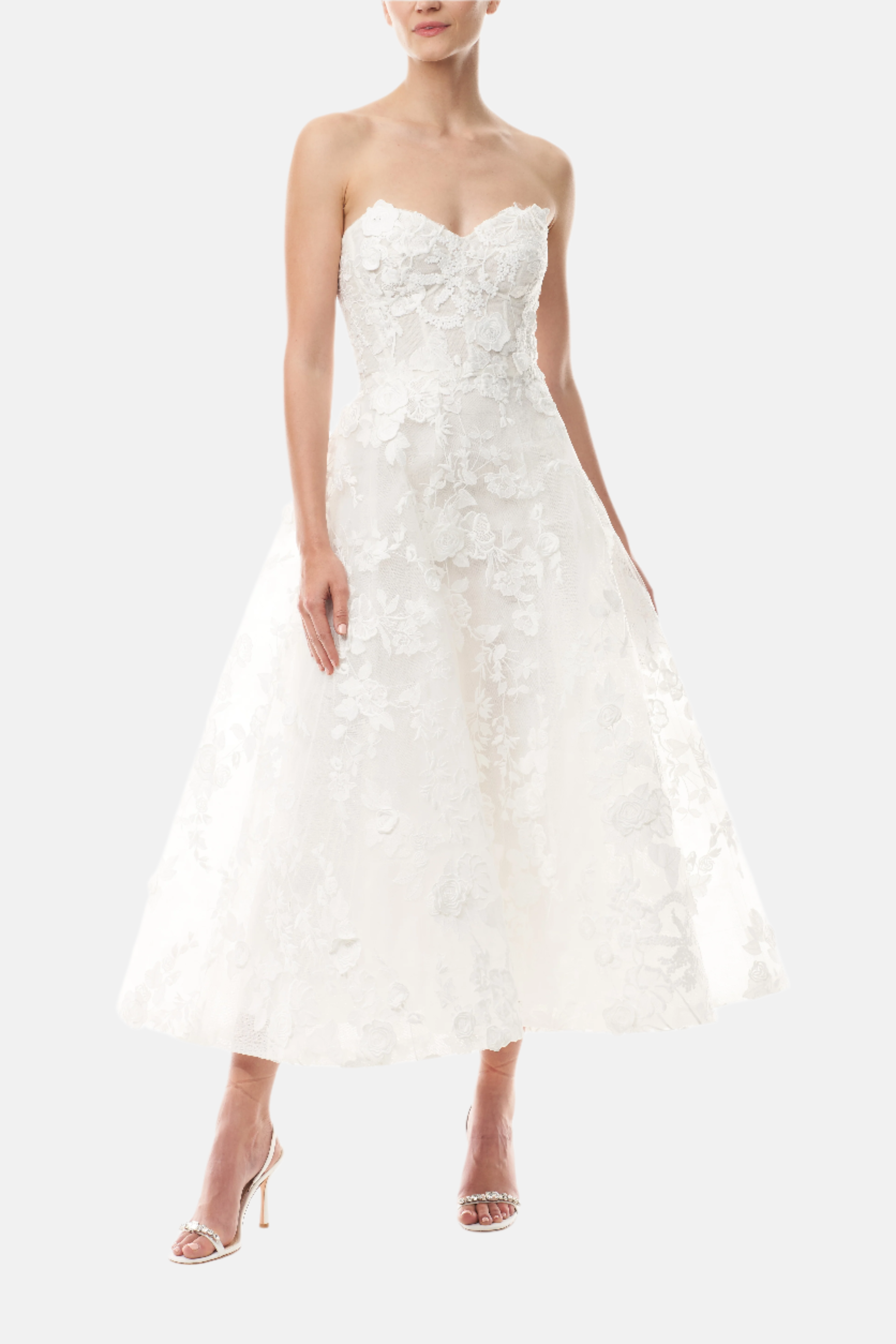 Strapless Lace Tea Length Dress – Monique Lhuillier