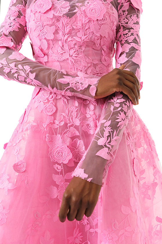 Long Sleeve Pink Lace Jacket 10 / Pink Carnation Long Sleeve Pink Lace Jacket 10 / Pink Carnation
