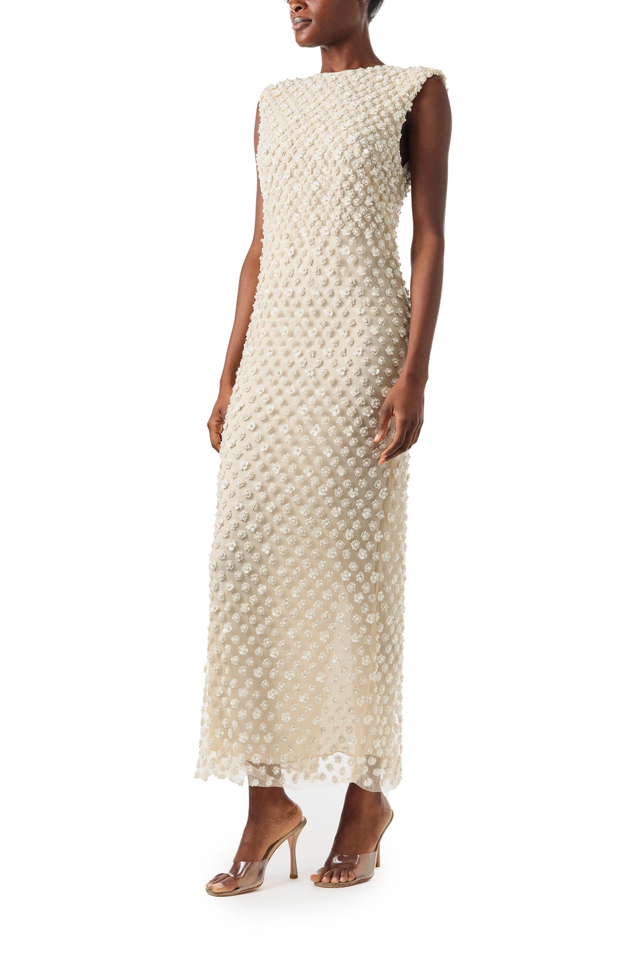 Sleeveless Pearl Embroidered Sheath 2 / Creme Sleeveless Pearl Embroidered Sheath 2 / Creme