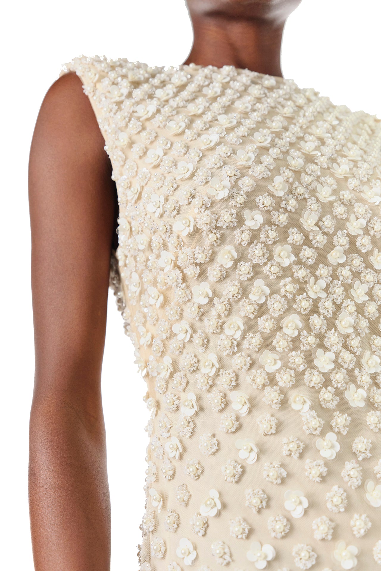 Sleeveless Pearl Embroidered Sheath 2 / Creme Sleeveless Pearl Embroidered Sheath 2 / Creme