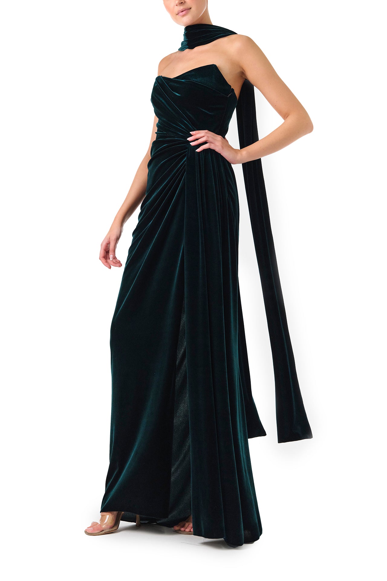 Strapless Velour Gown with Scarf 18 / Dark Teal Strapless Velour Gown with Scarf 18 / Dark Teal
