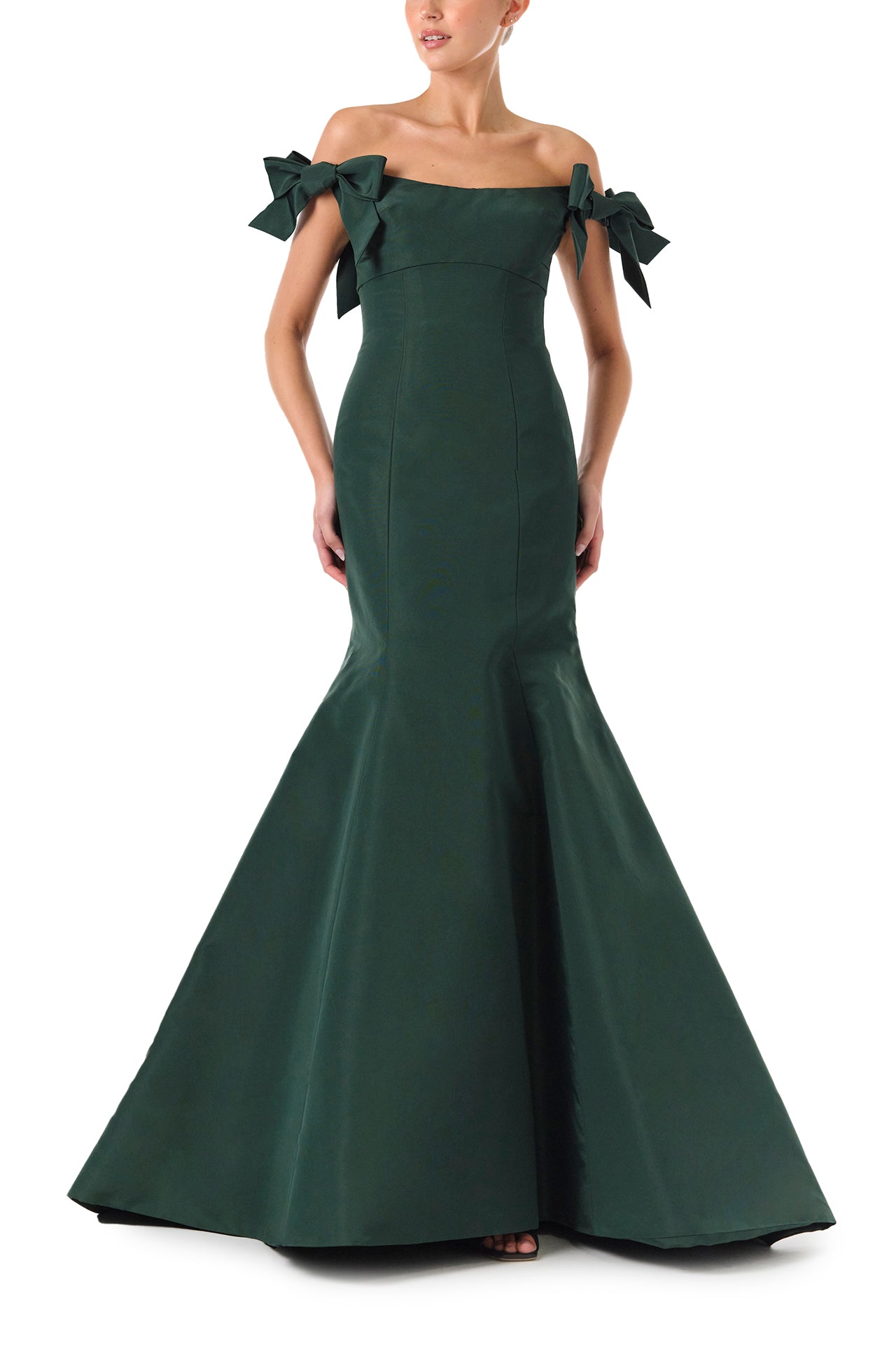 juniper halter neck ruffle hem crepe cocktail dress Bow Sleeve Trumpet Gown Monique Lhuillier