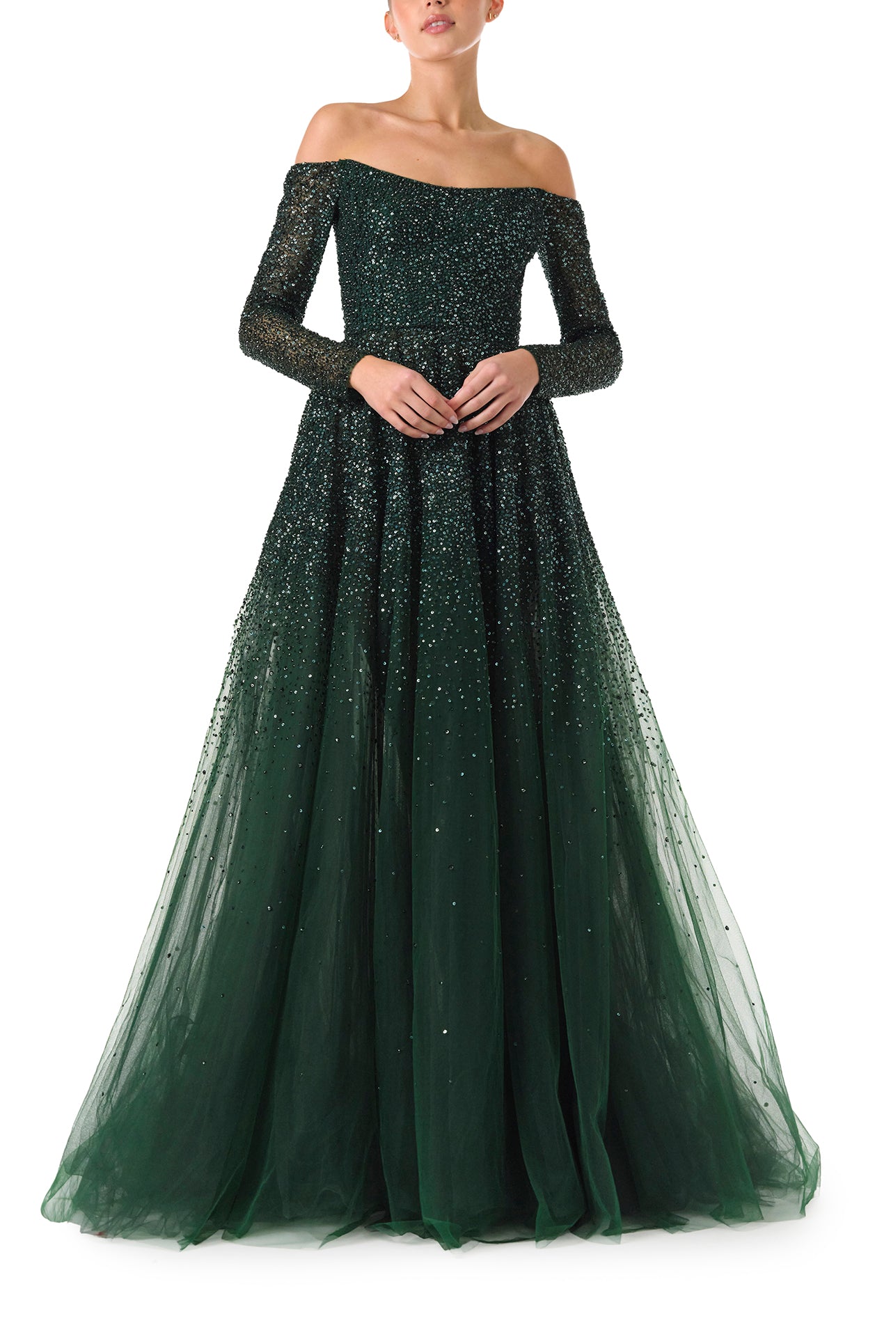 Off The Shoulder Embroidered Ball Gown 8 / Juniper Off The Shoulder Embroidered Ball Gown 8 / Juniper