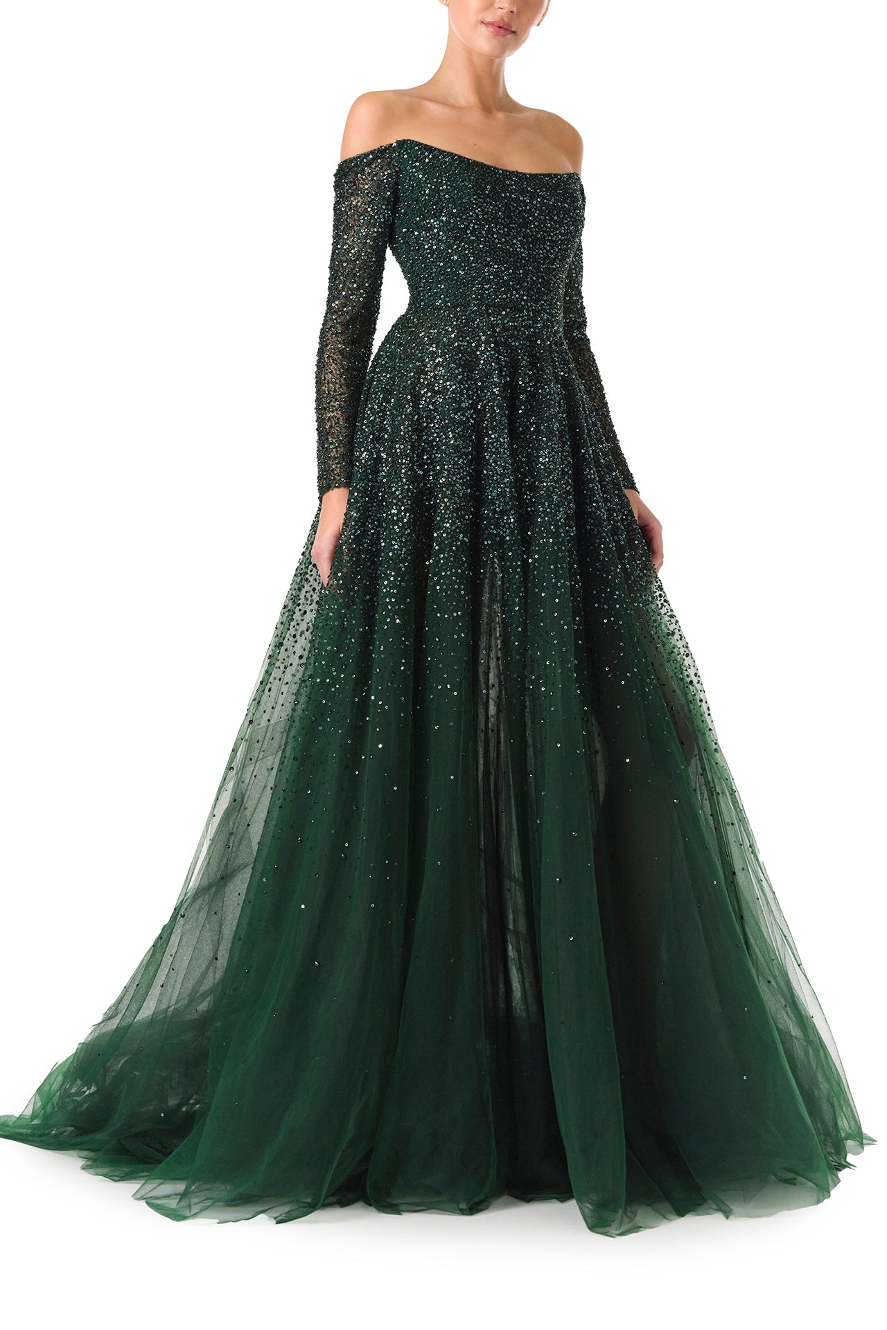 Off The Shoulder Embroidered Ball Gown 8 / Juniper Off The Shoulder Embroidered Ball Gown 8 / Juniper