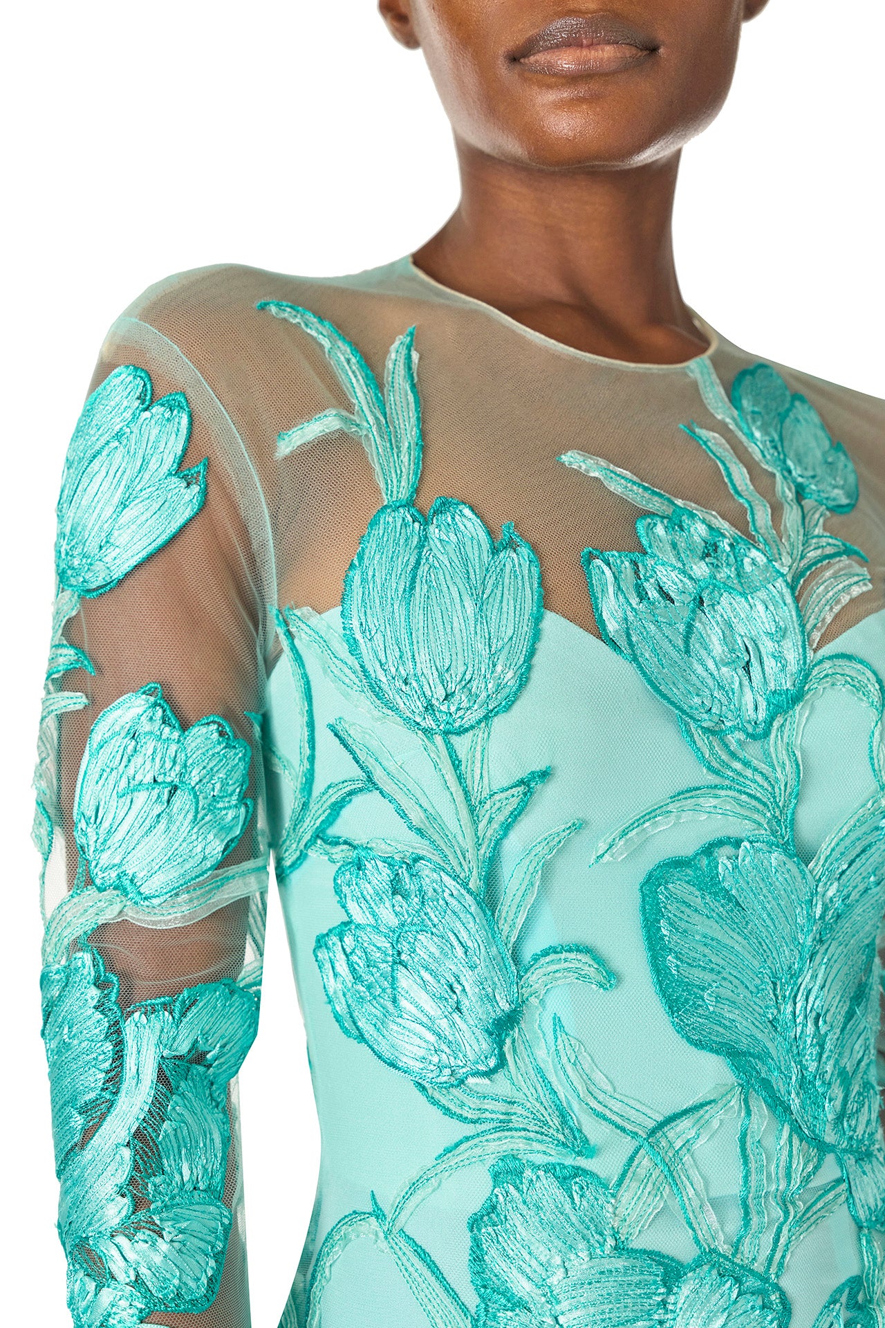 Tulle Long Sleeve Trumpet Gown 14 / Aqua Tulle Long Sleeve Trumpet Gown 14 / Aqua