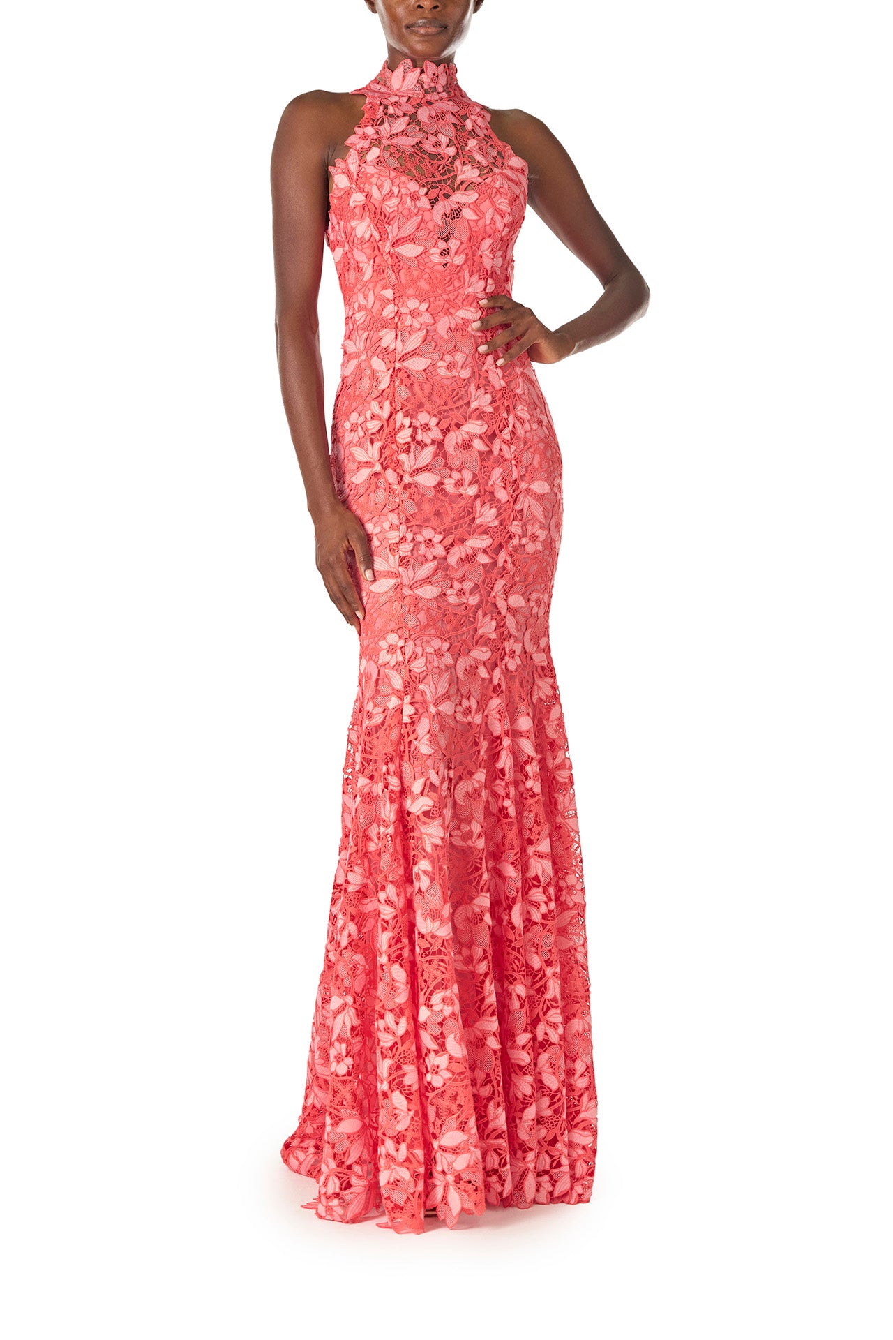 Ml monique lhuillier red floral lace gown shop