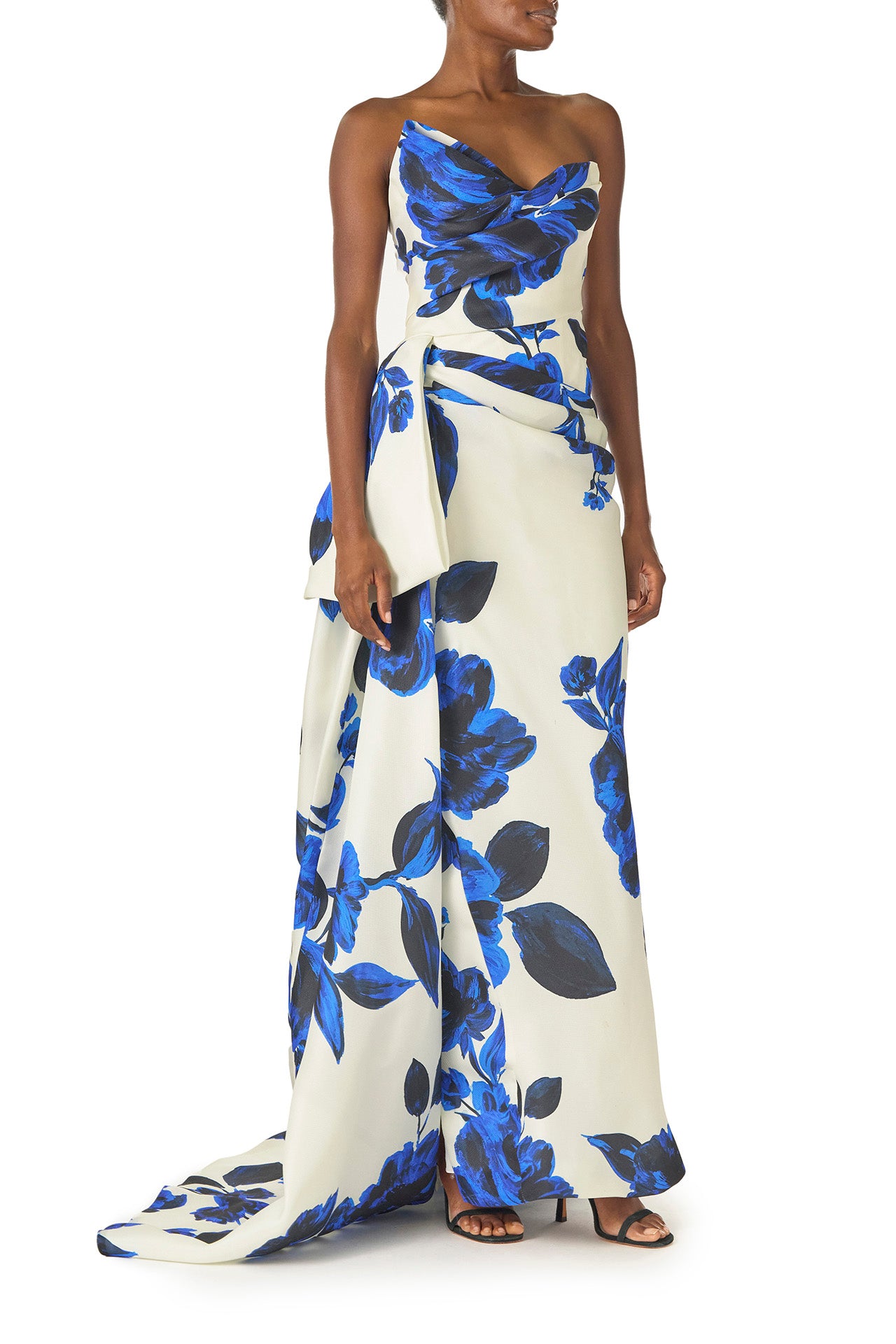 asymmetric dress for women Asymmetric Draped Column Gown 2 / Nautical Blue/Multi