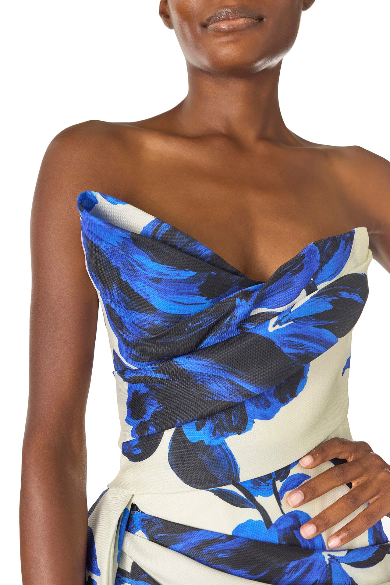 Asymmetric Draped Column Gown 2 / Nautical Blue/Multi Asymmetric Draped Column Gown 2 / Nautical Blue/Multi
