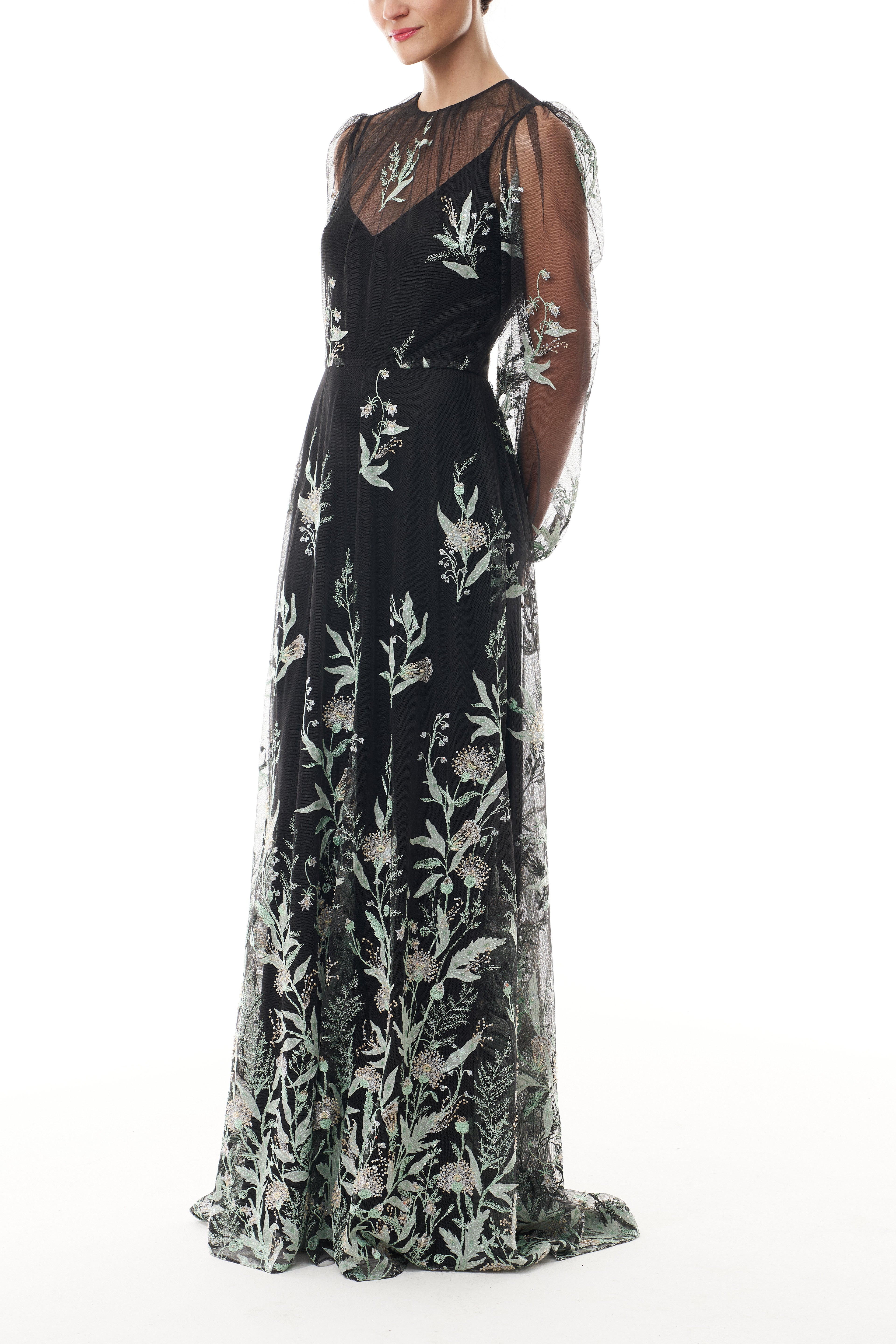 Long Sleeve Embroidered Tulle Gown – Monique Lhuillier