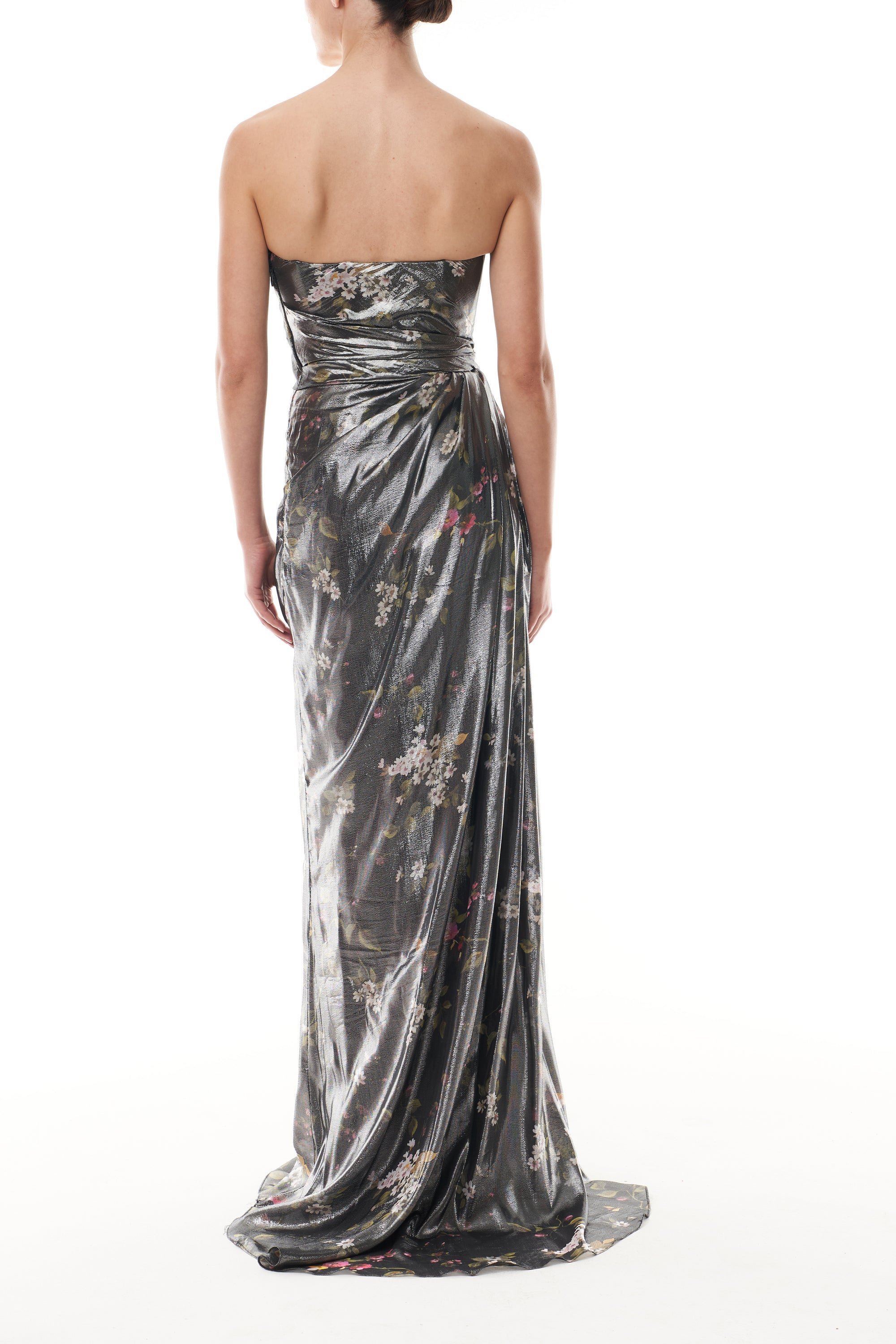 Metallic Floral Draped Gown Monique Lhuillier Metallic Floral Draped Gown Monique Lhuillier
