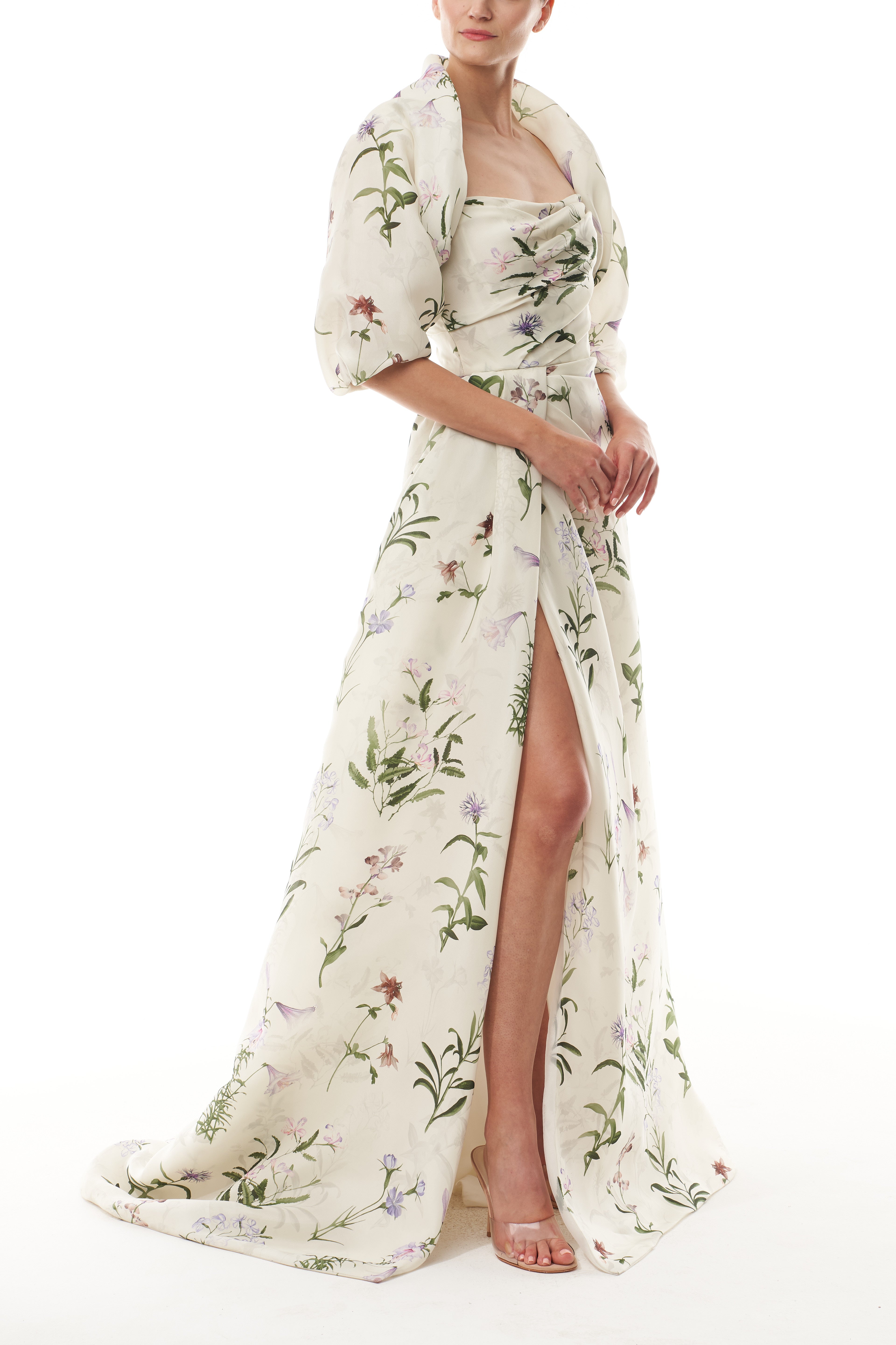 monique lhuillier floral organza dress Floral Corded Column Gown 14 / SKY