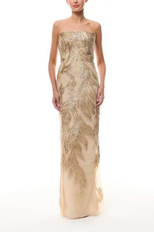 Gold Feather Column Gown