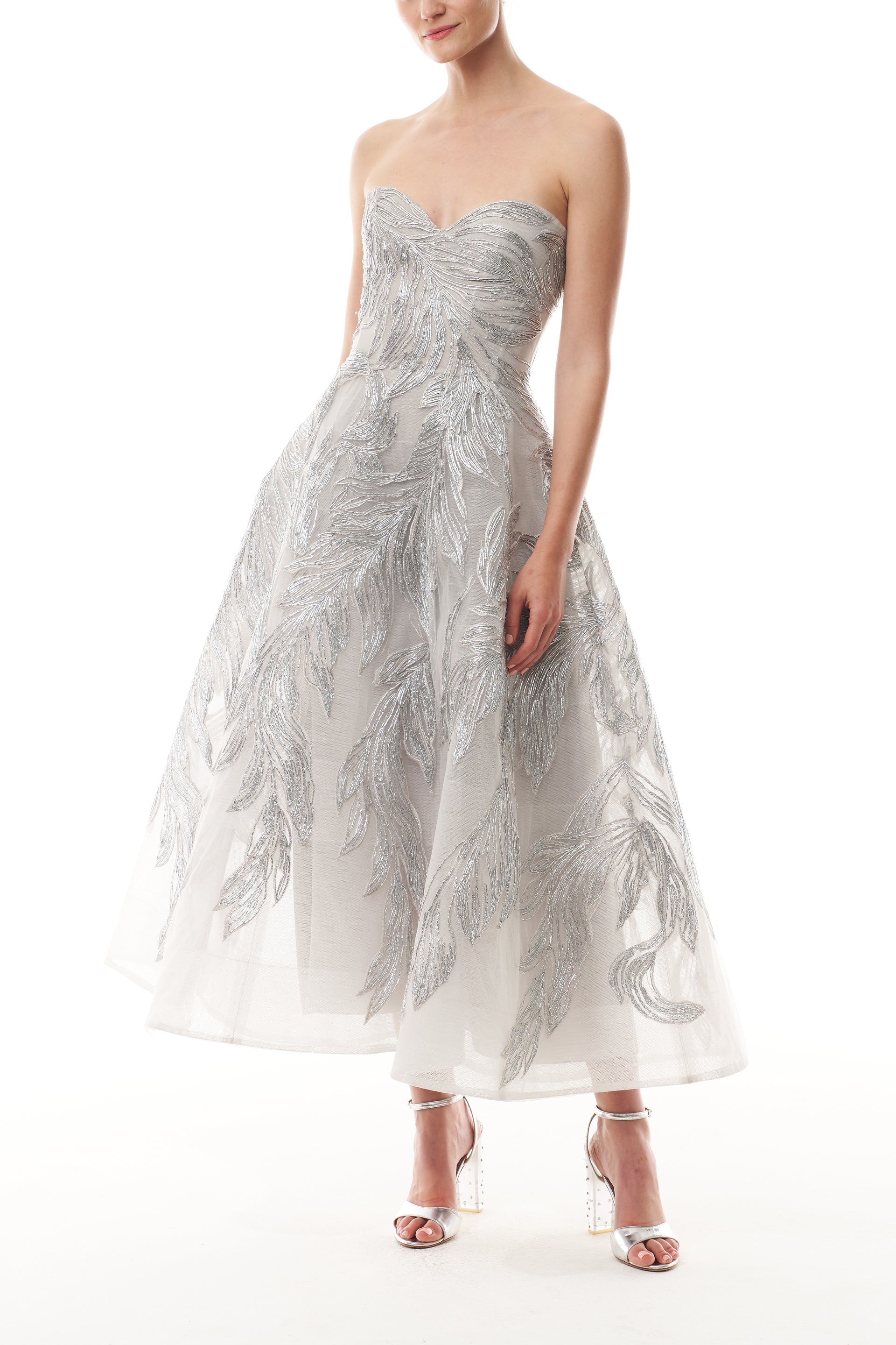 Silver Feather Cocktail Dress – Monique Lhuillier
