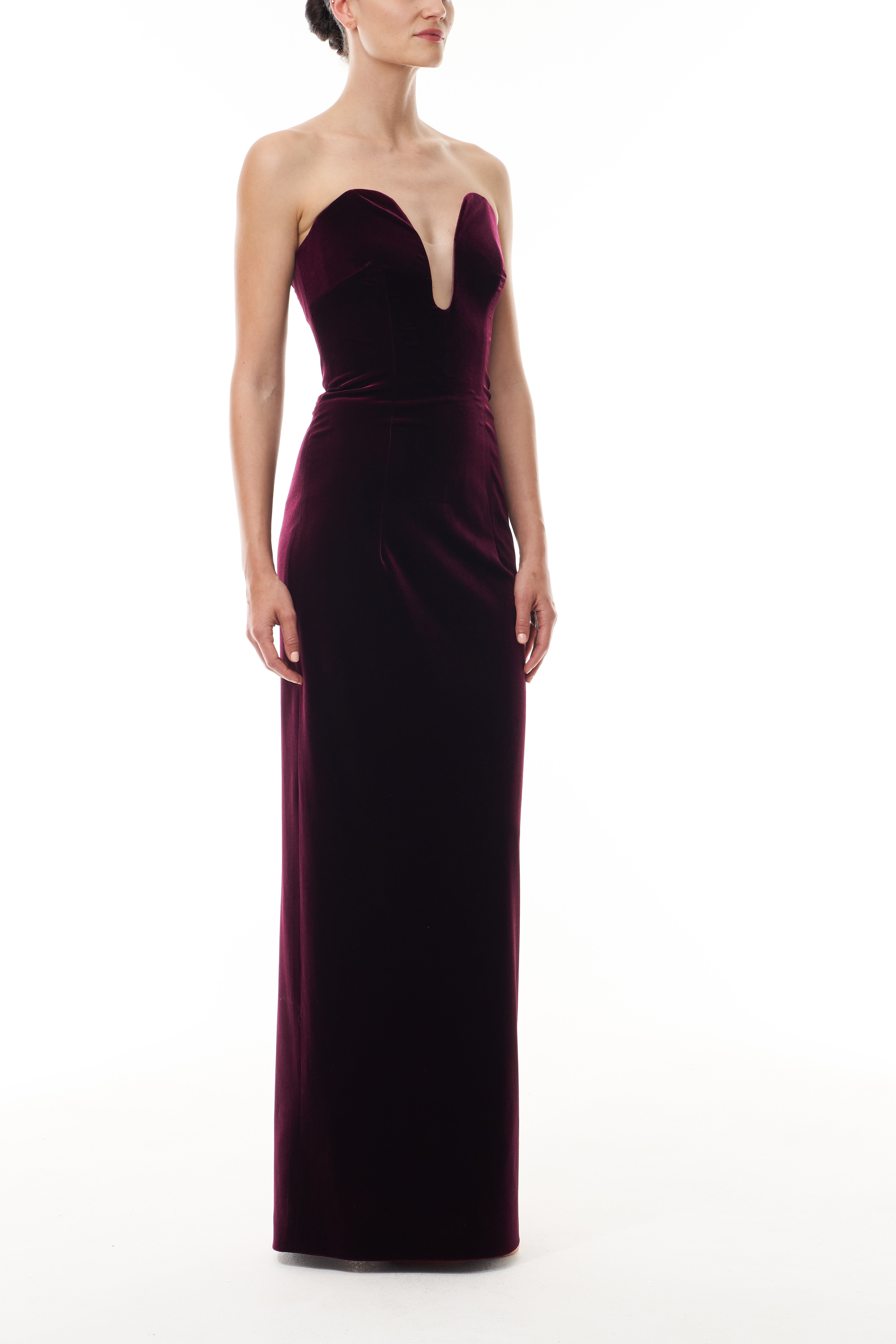 Stretch Merlot Velvet Gown Monique Lhuillier Stretch Merlot Velvet Gown Monique Lhuillier