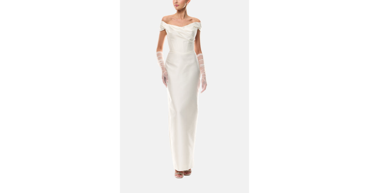 Silk White Off-the-Shoulder Column Gown – Monique Lhuillier