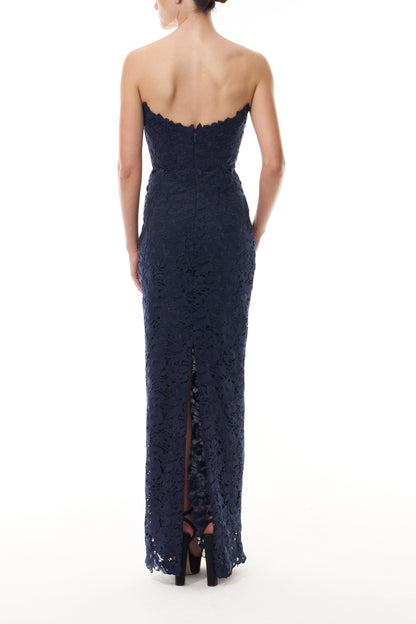 Monique Lhuillier Fall 2025 Ocean Orchid Lace strapless column gown - fabric.