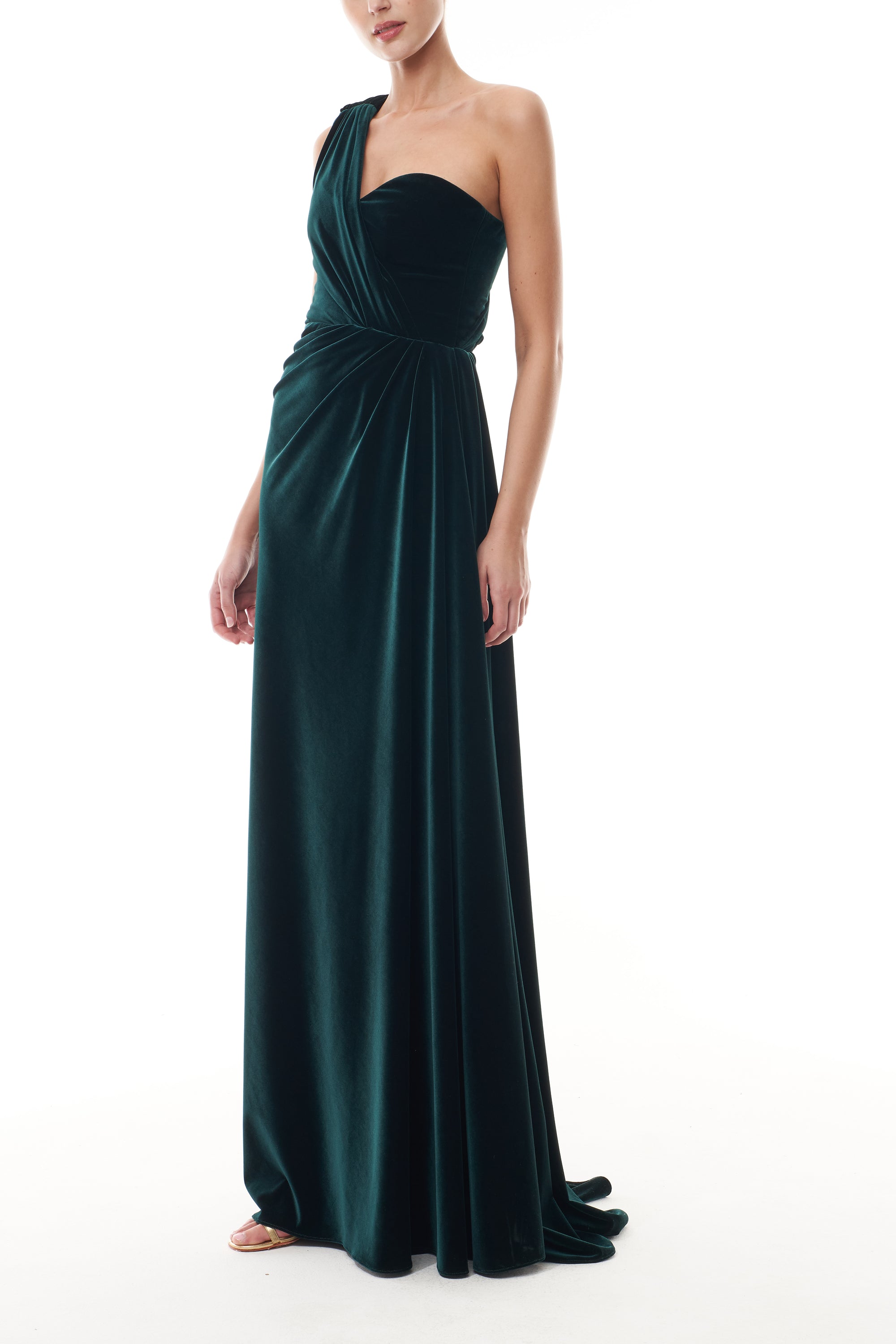 One Shoulder Deep Green Velvet Gown 6 / Deep Green One Shoulder Deep Green Velvet Gown 6 / Deep Green