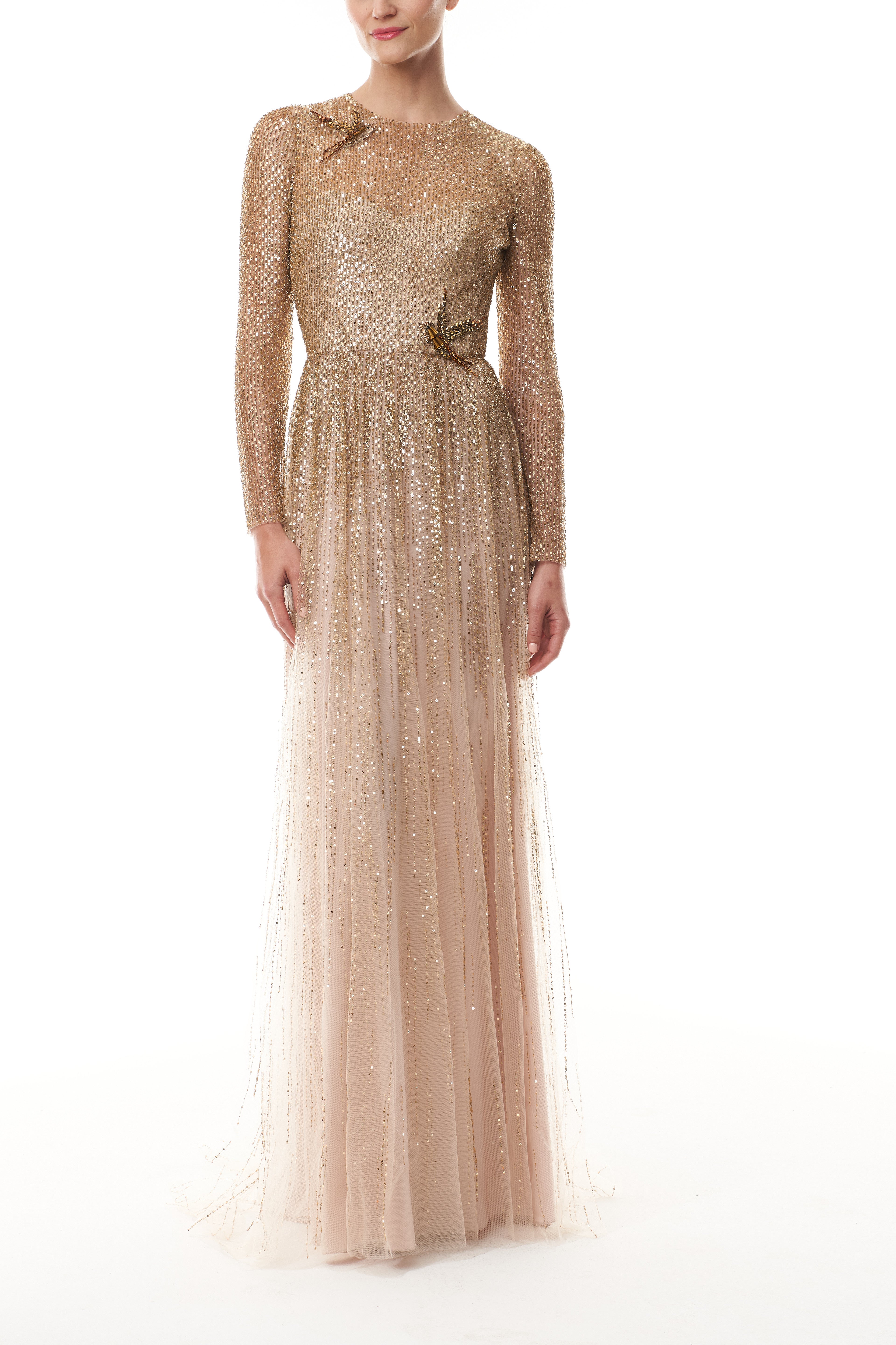 GOLD Embroidered Long Sleeve Gown 12 / GOLD GOLD Embroidered Long Sleeve Gown 12 / GOLD