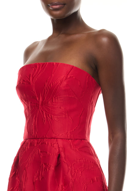 Monique Lhuillier Spring 2026 Poppy Linear Rose Jacquard Strapless Cocktail Dress - fabric.