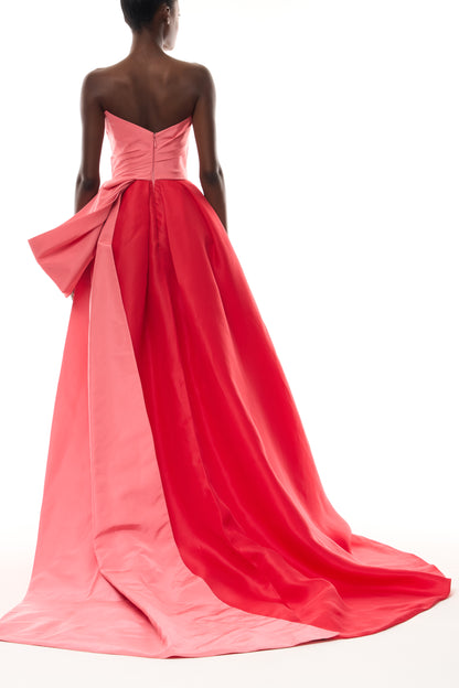Monique Lhuillier Spring 2026  Plumeria/Poppy Faille/Gazar Strapless draped bodice gown with tufted skirt - back.
