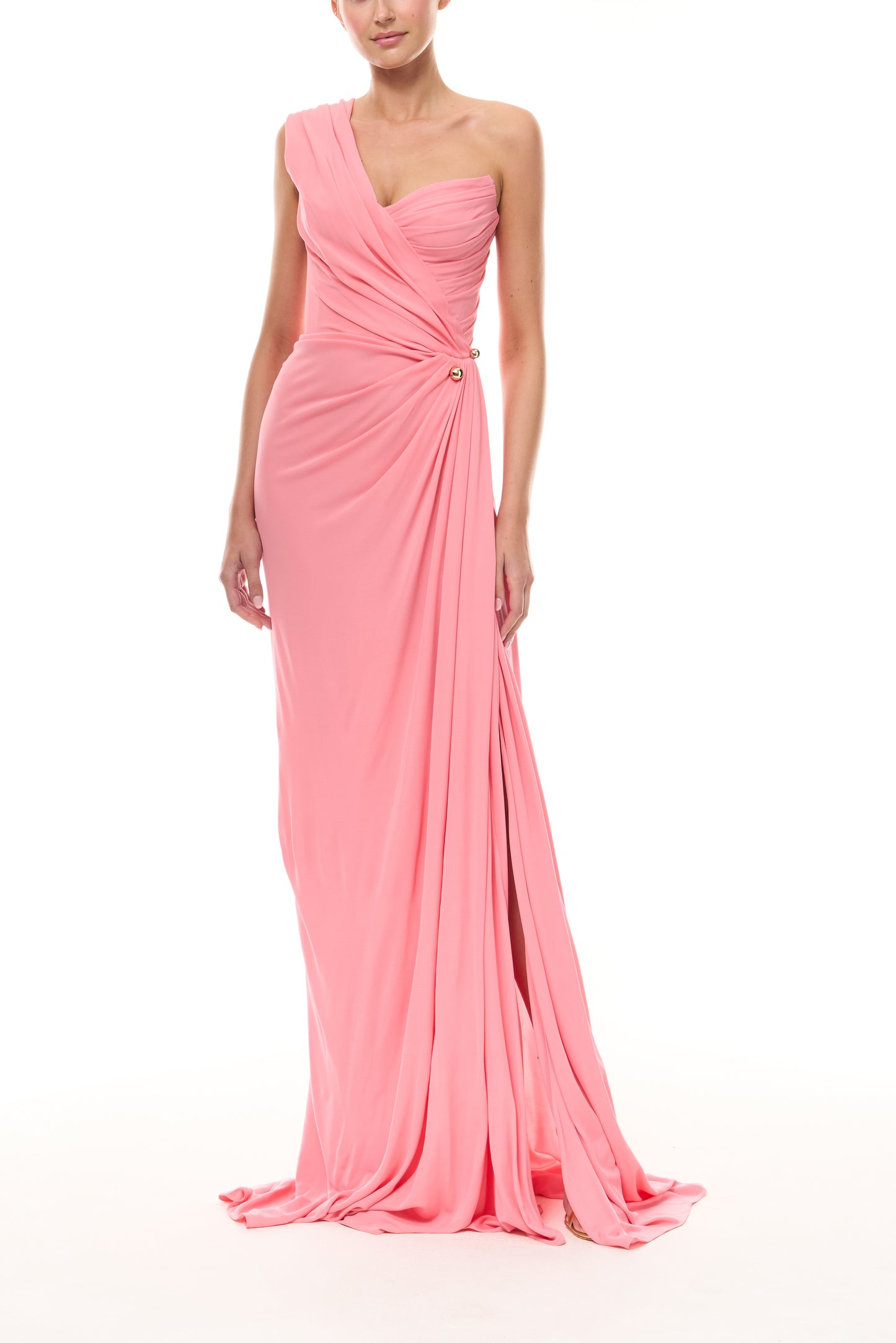 Asymmetric Draped One Shoulder Gown