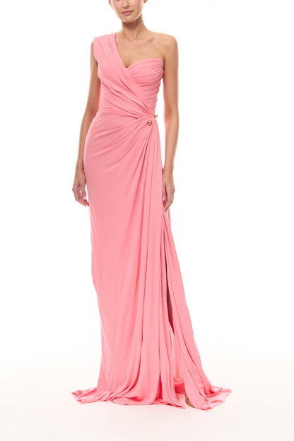 Asymmetric Draped One Shoulder Gown