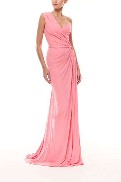 Asymmetric Draped One Shoulder Gown