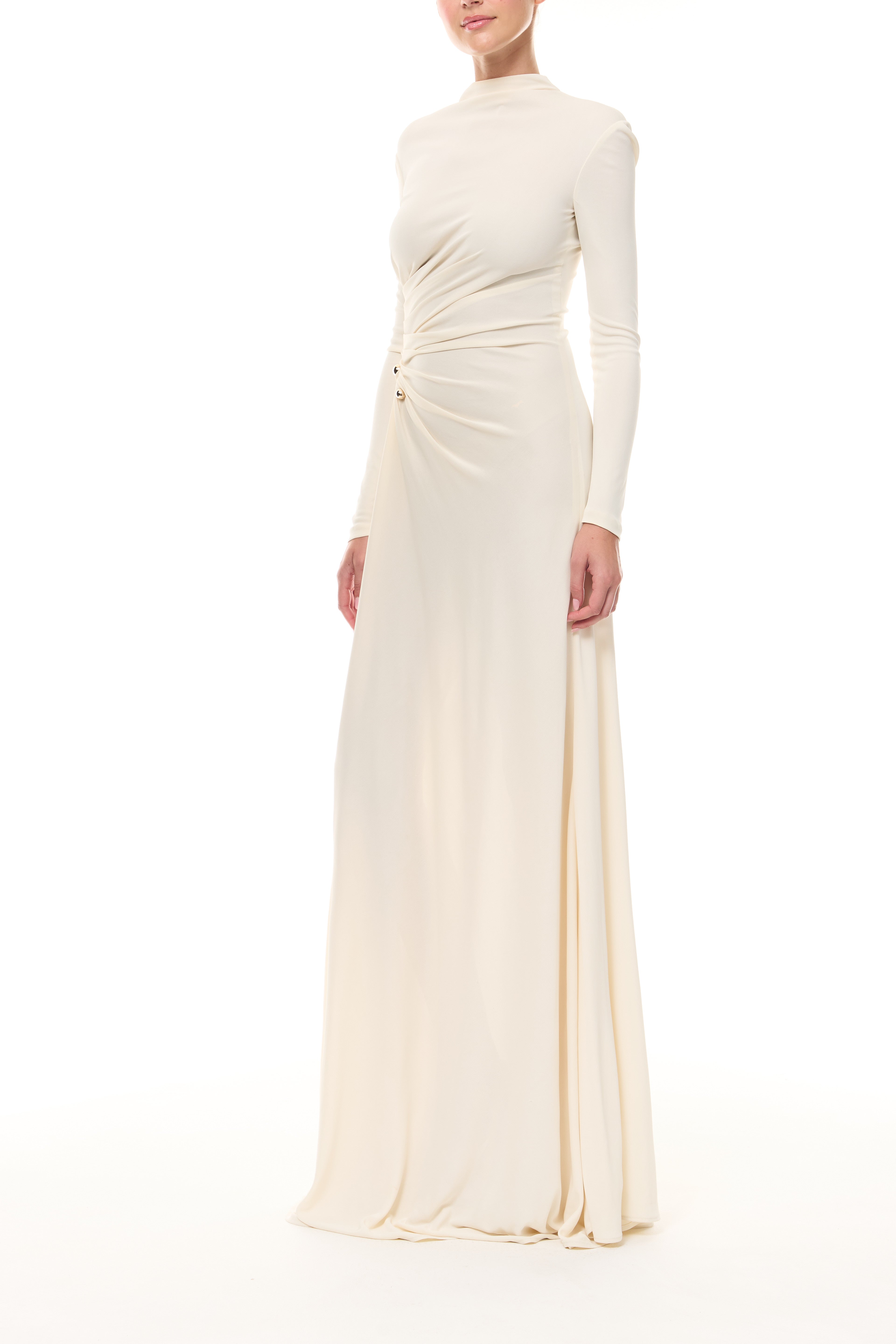 Ivory Long Sleeve Draped Gown 6 / Ivory Ivory Long Sleeve Draped Gown 6 / Ivory