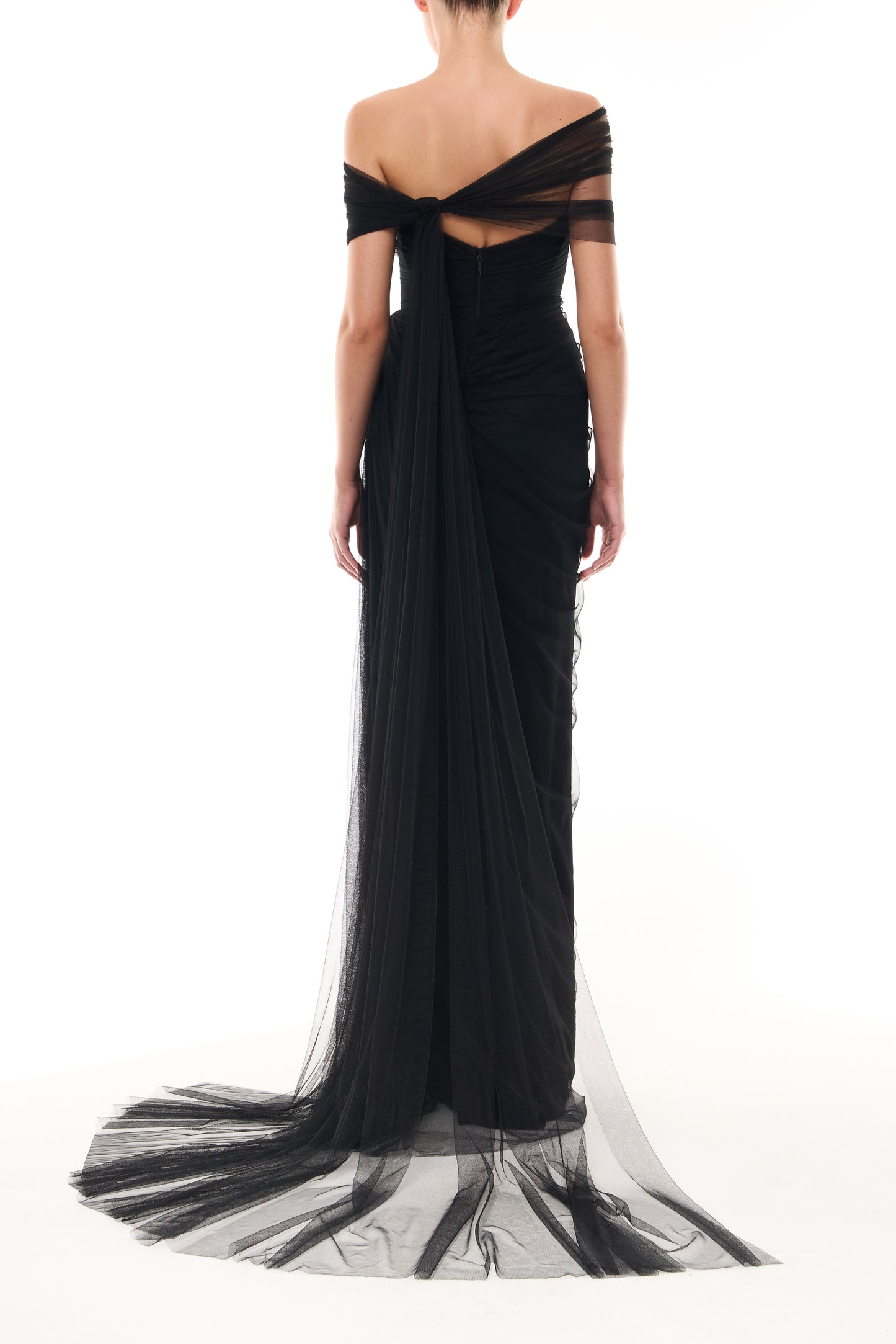 Strapless Tulle Gown with Detachable Wrap