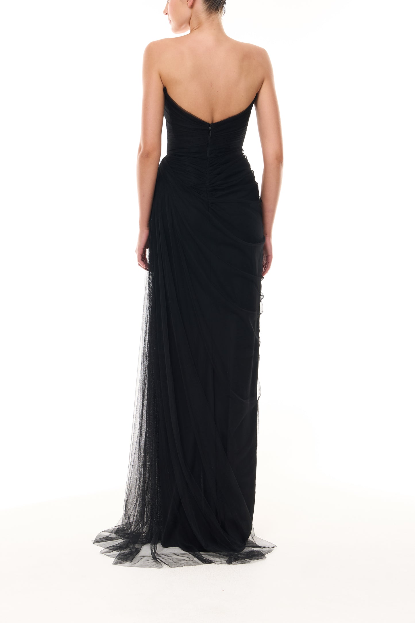 Strapless Tulle Gown with Detachable Wrap